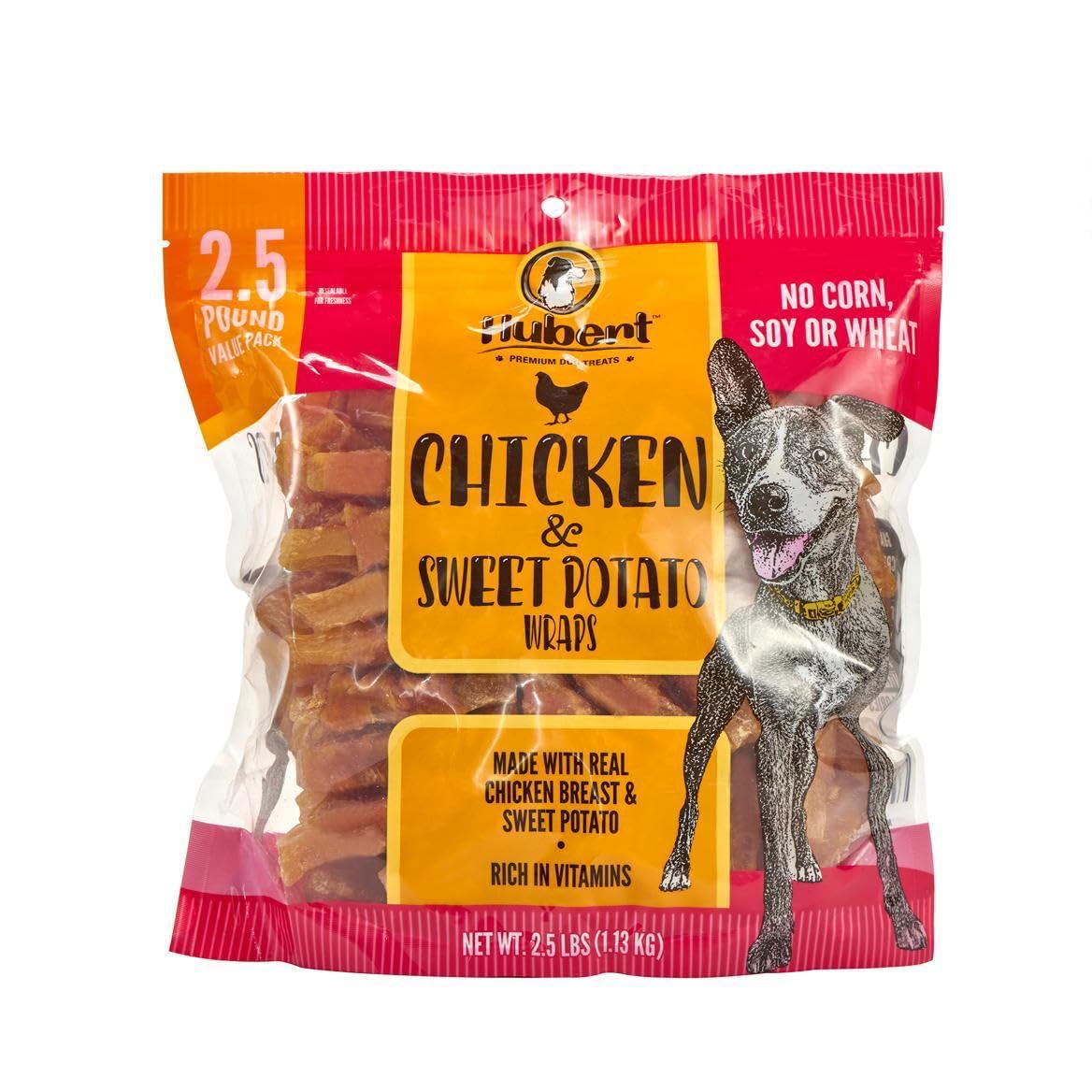 Hubert Pet Gourmet Chicken & Sweet Potato Wrap Dog Treats - Natural, Ideal for Training, USA Inspected & Tested, Suitable 2.5 lb