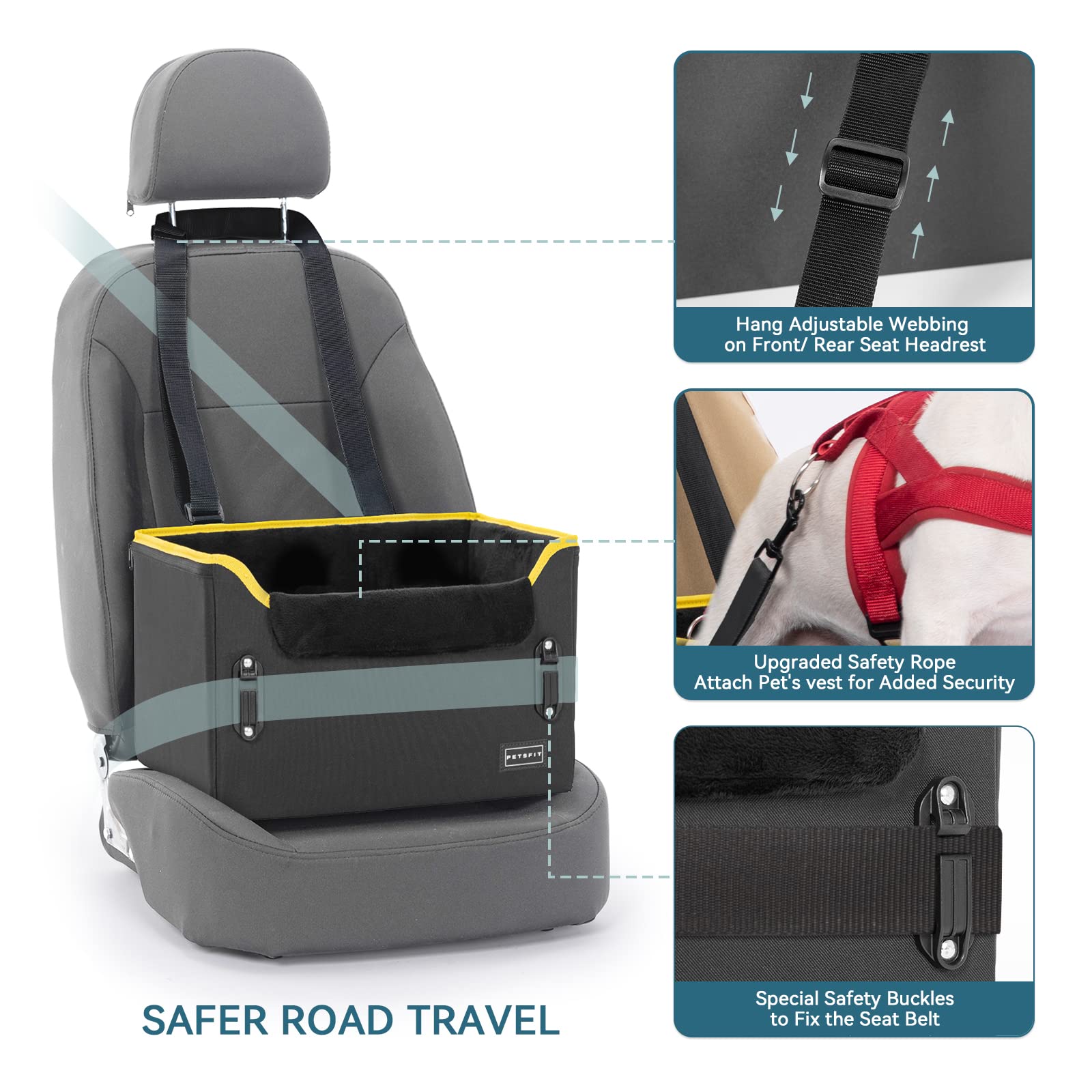 Petsfit Small Dog Car Seat, Portable Car Saet For Dogs With Patent Safe Buckles, Clip-On Leash, Suitable For Small Pets Up To 25