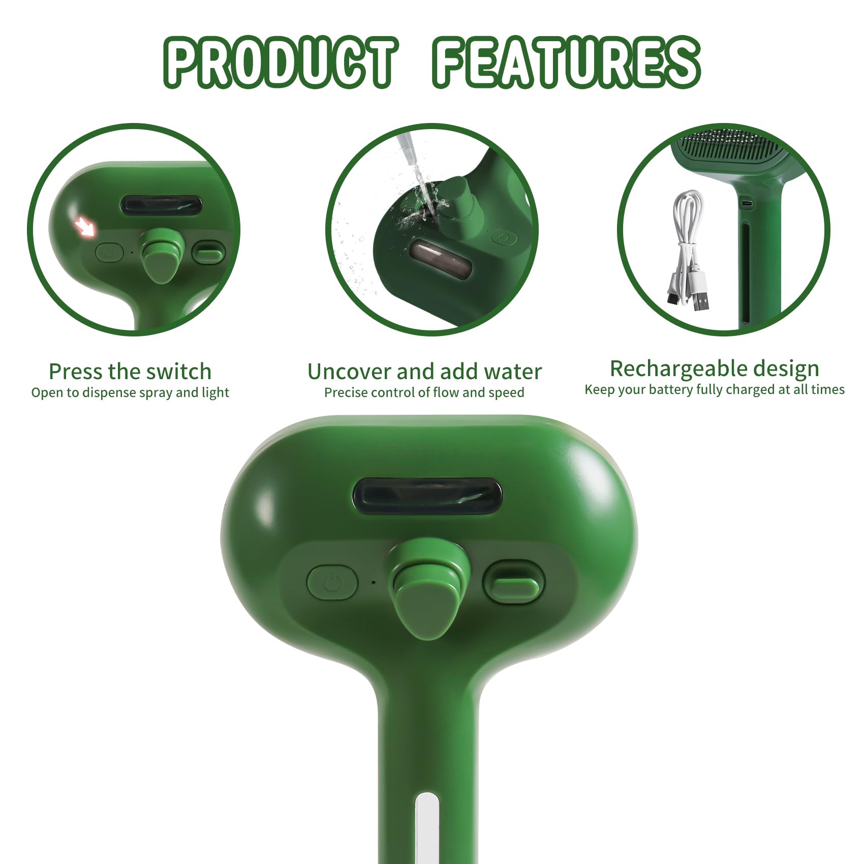 Cat/Dog Deshedding Brush With Water Spray And Steamer - Grooming Tool For Shedding Hair Removal (Christmas Green)