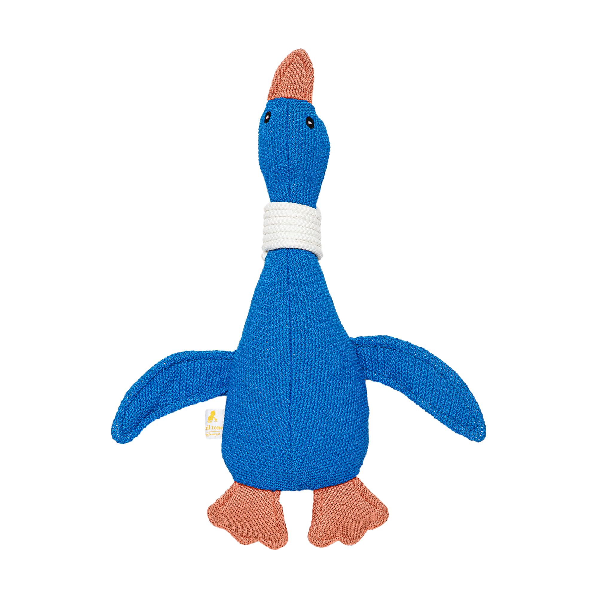 FURRY CASTLE Knitted Duck Dog Toy 100% Polyester with Crinkle and Squeakers Blue