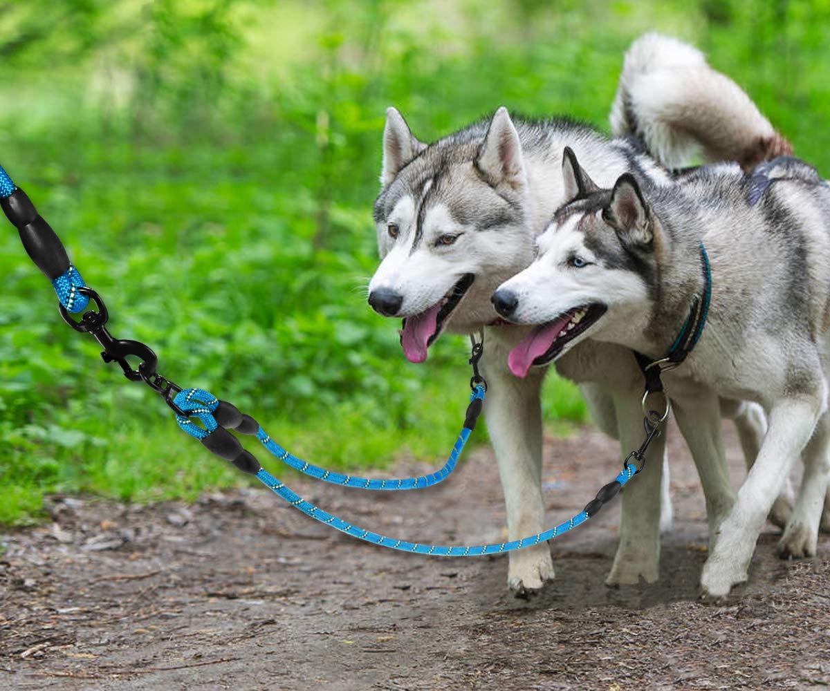 Taglory Double Dog Leash | Reflective Rope | No Tangle | Double Leash For Two Dogs | Puppy Small Medium Breeds | Blue