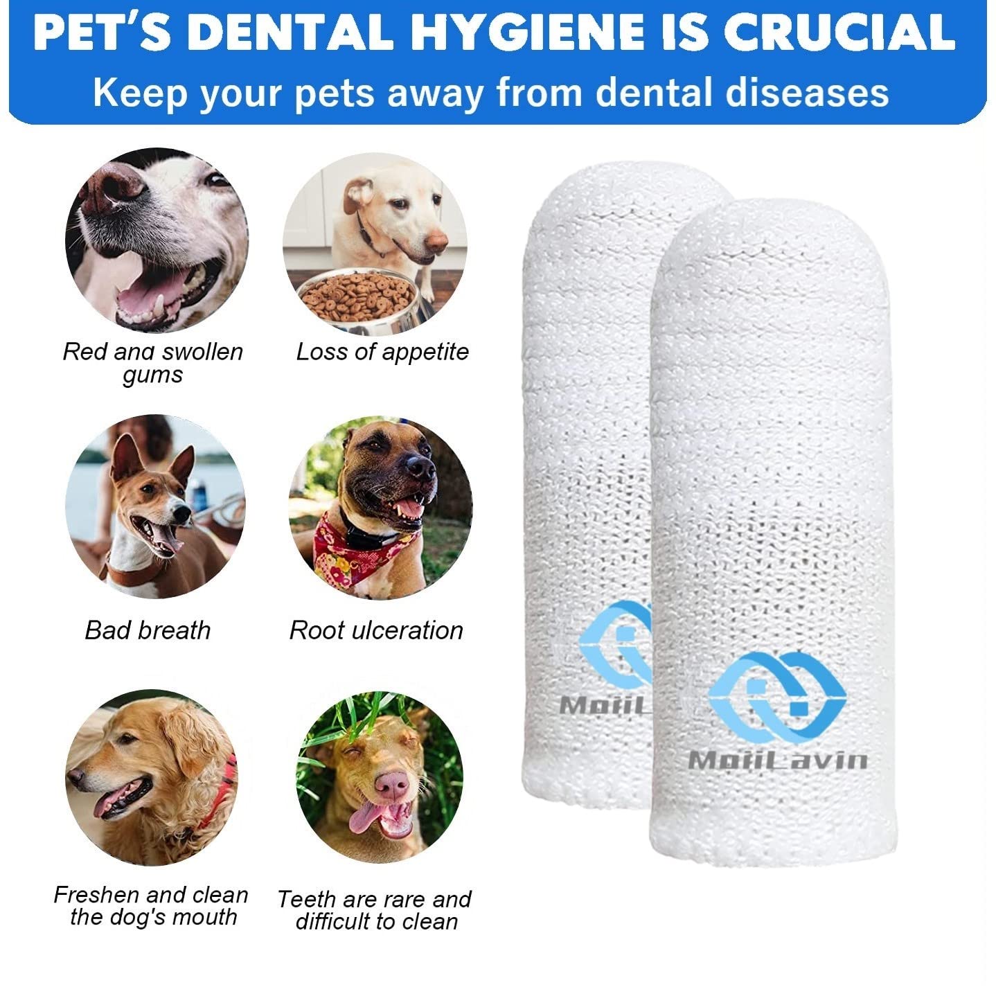 MoiiLavin Pet Toothbrush for Small to Large Dogs Cats,Soft High Grade Finger Toothbrush,Teeth Oral Cleaning,Dental Care, 1 Set f