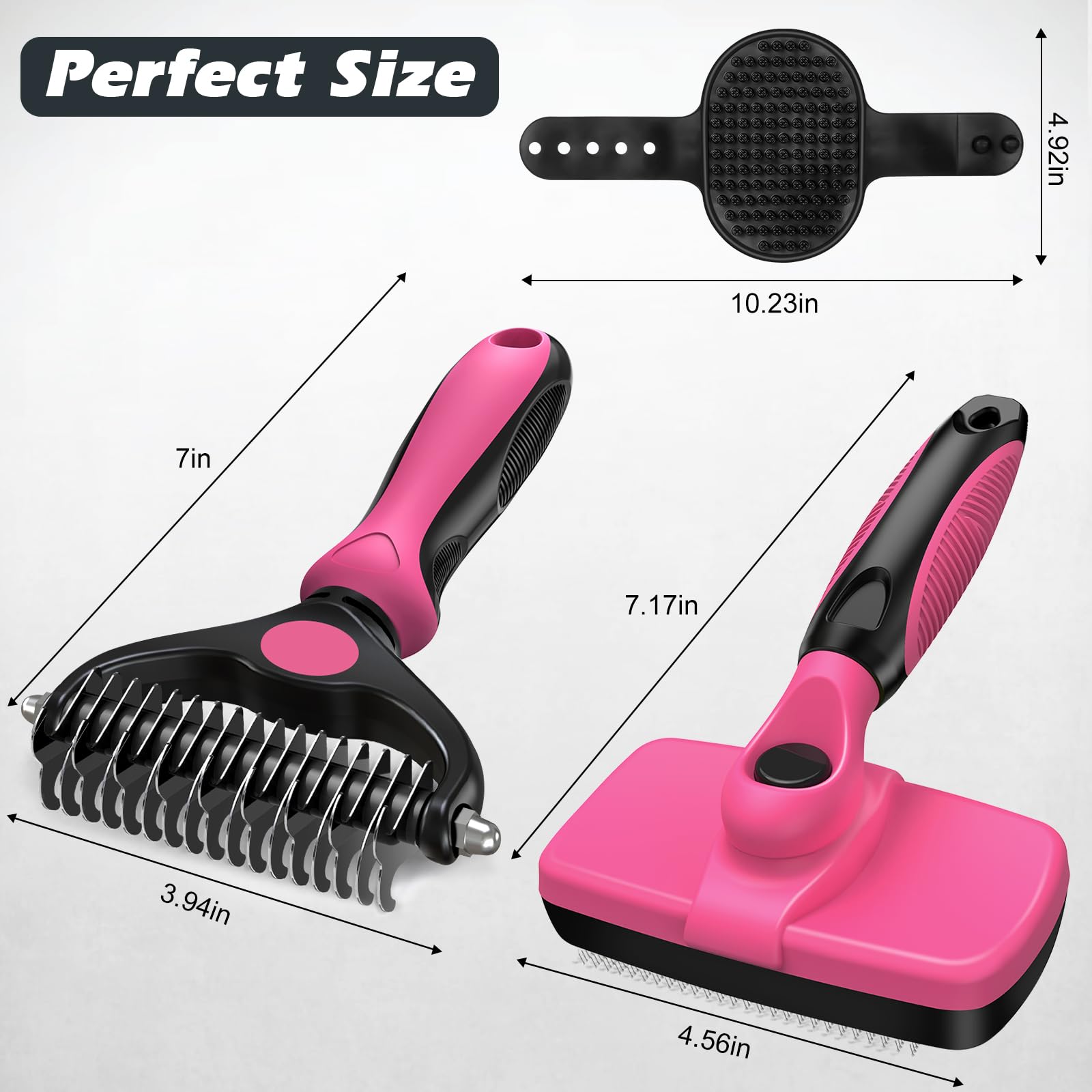 3PCS Self Cleaning Slicker Brush & Pet Grooming Rake & Bath Brush for Dogs,Cats and Horses | Double-Sided Dematting Comb & Skin