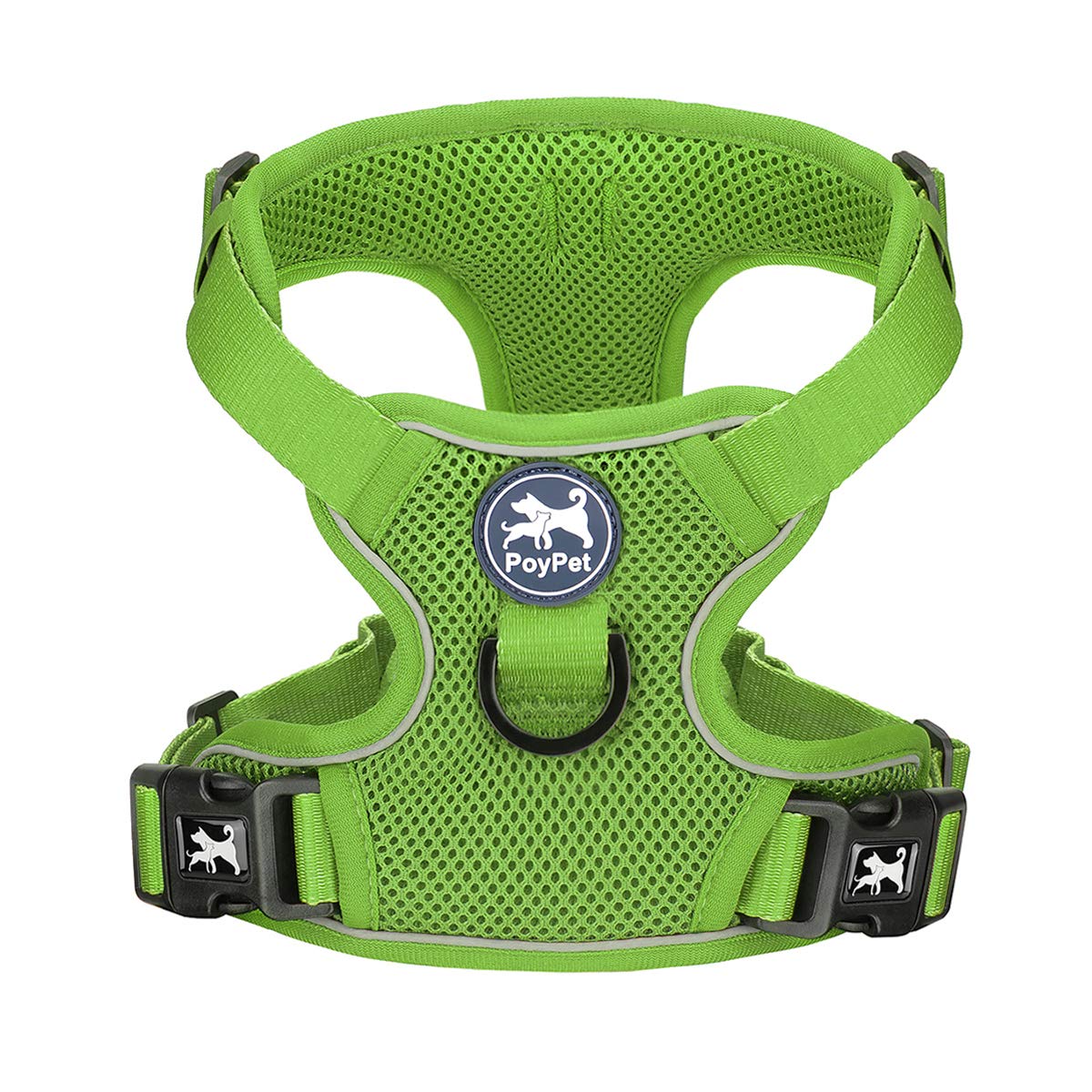 Poypet Reflective Soft Breathable Mesh Dog Harness Choke-Free Double Padded Vest With Adjustable Neck And Chest(Grass Green,S)