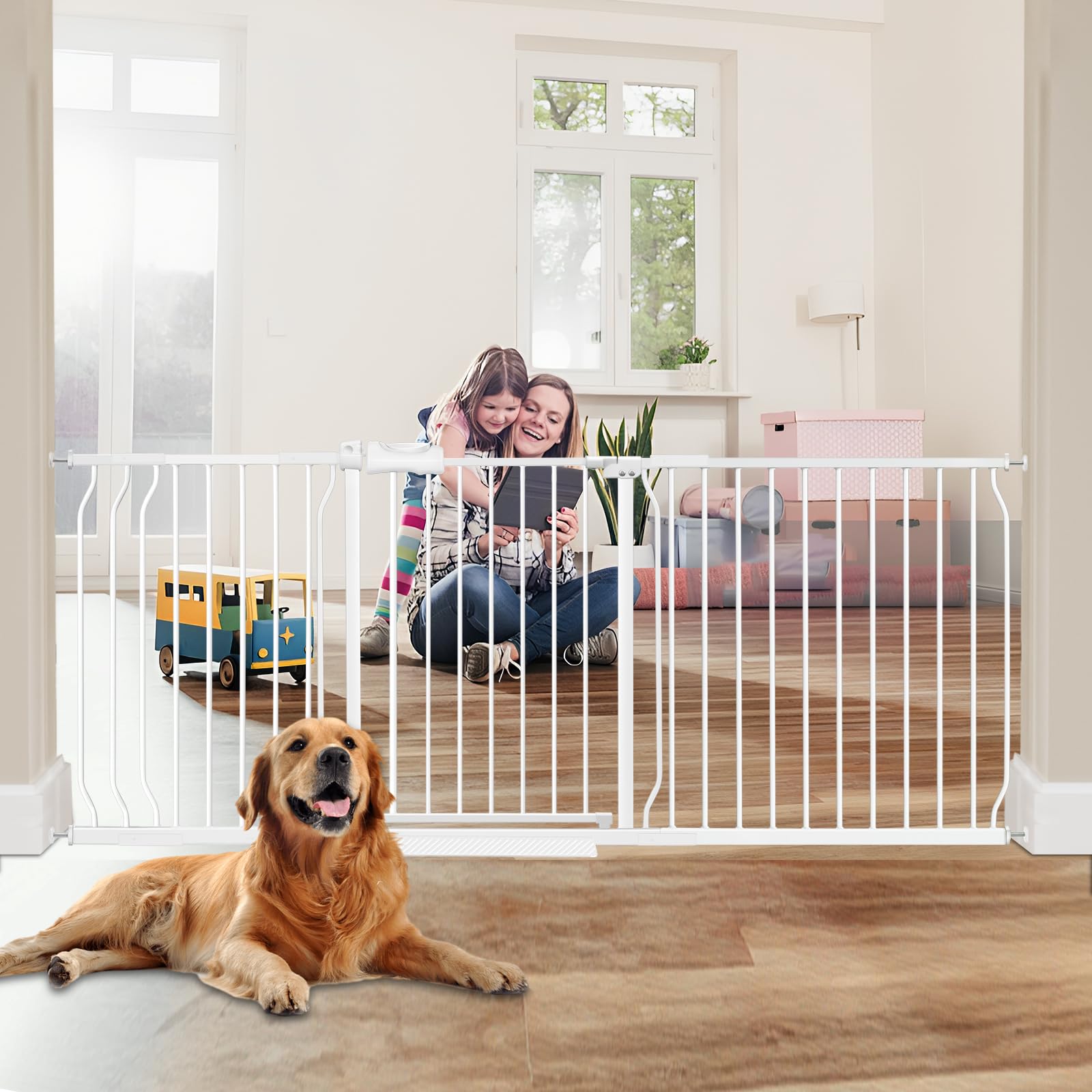 HOOEN 30 Tall Extra Wide Baby Gate for Doorways Stairs Large Long Dog Gates Pressure Mounted Indoor Safety Gates Walk Through To