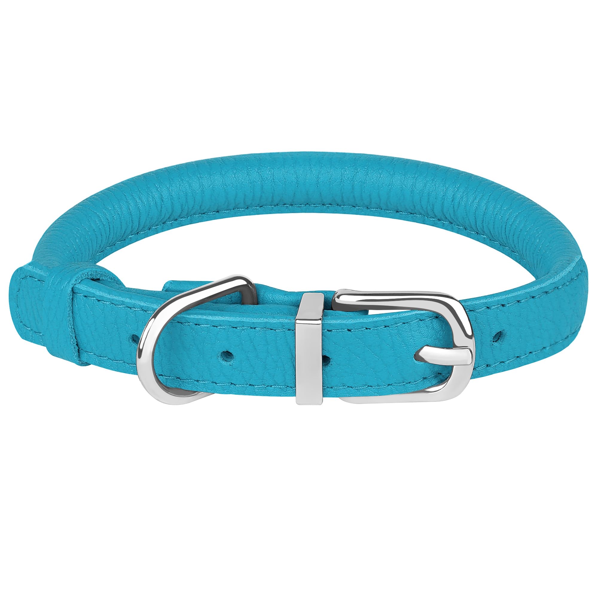 Oopsdoggy Rolled Leather Dog Collar Soft Roll Collars For Small Medium Large Dogs Puppy (Blue, Xxs, 7''-9'')