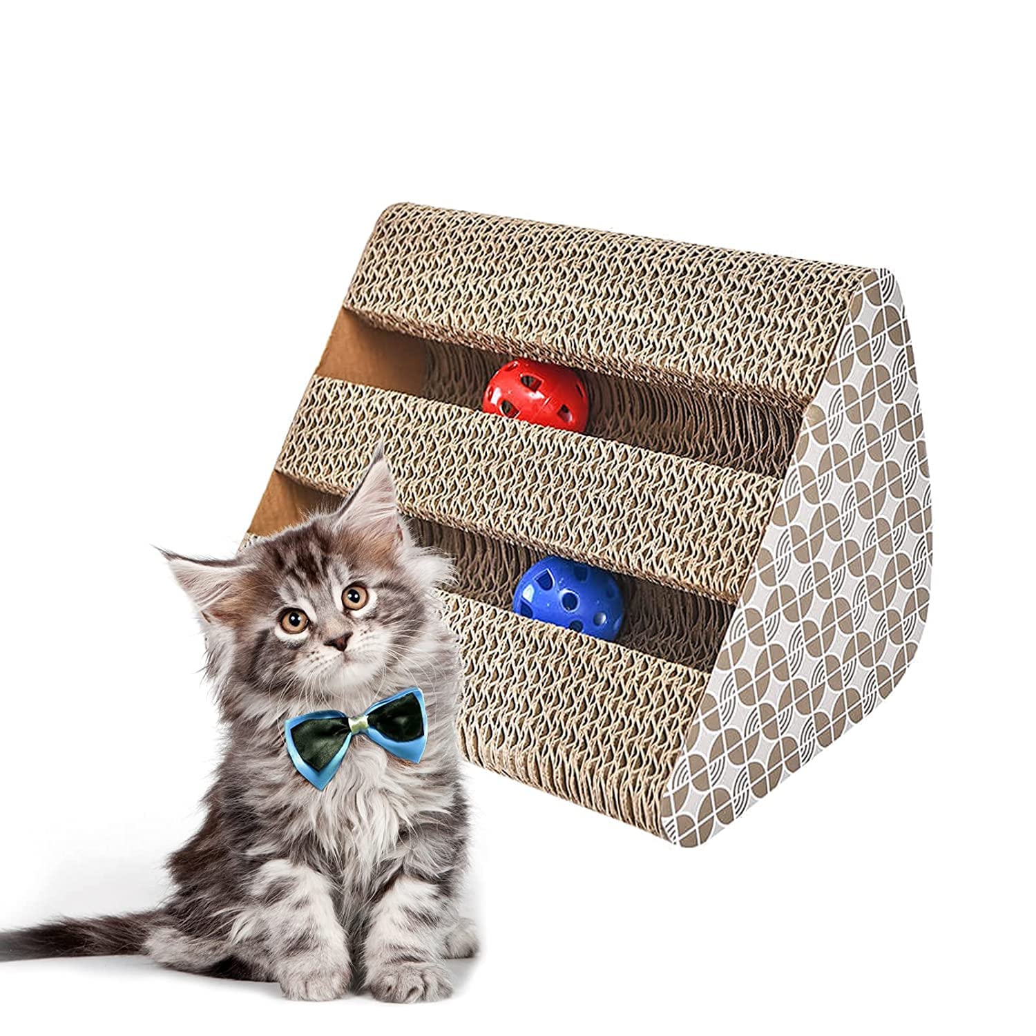 Emily Pets Cat Scratcher, Fun Pet Cat Scratching Post Cardboard, Grinding Cat Claw Toys With Bell Catnip (Triangle) (Size: 25.5 