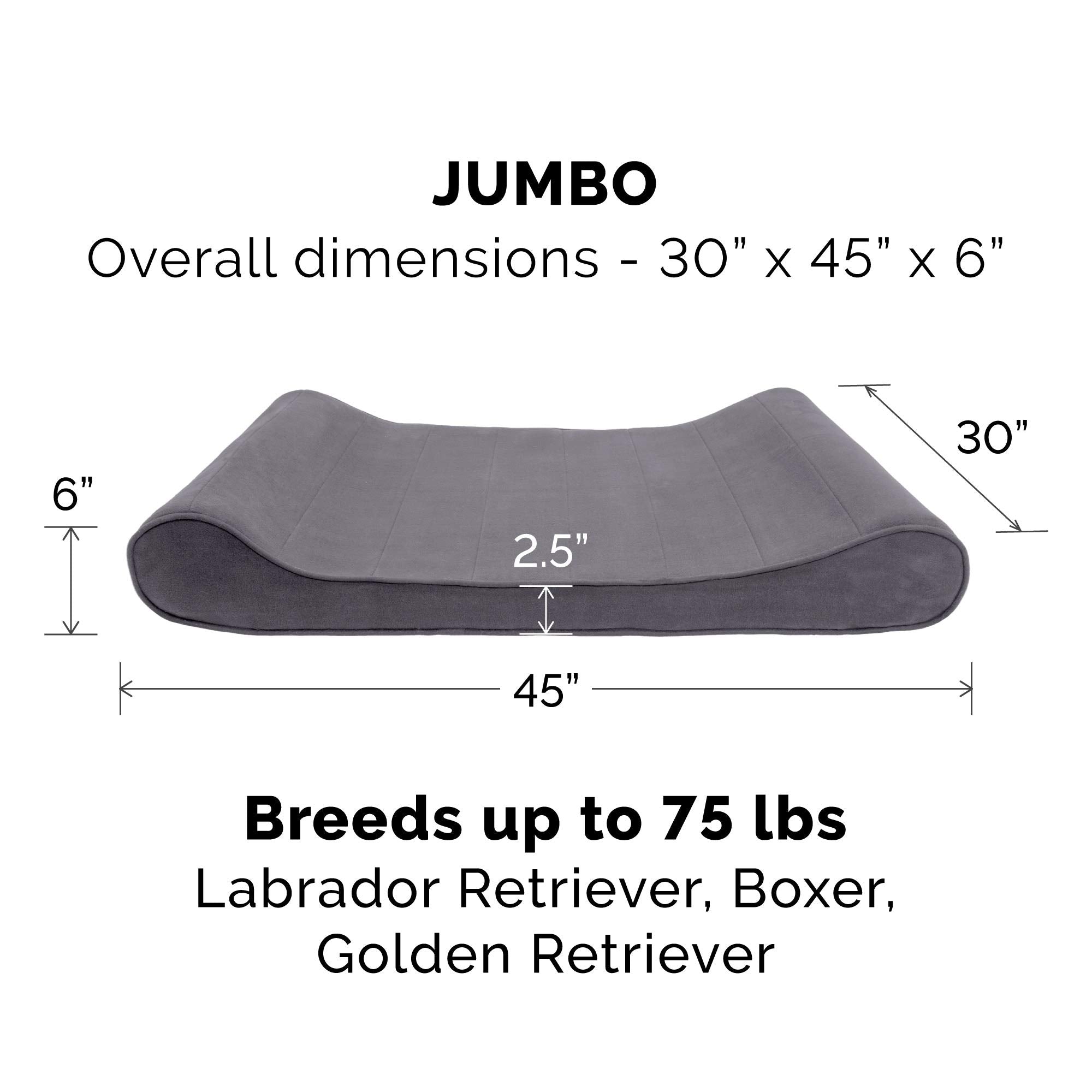 Furhaven Microvelvet Replacement Dog Bed Cover, Jumbo Gray Contour Luxe Lounger, Machine Washable, 45L x 30W x 0.3Th