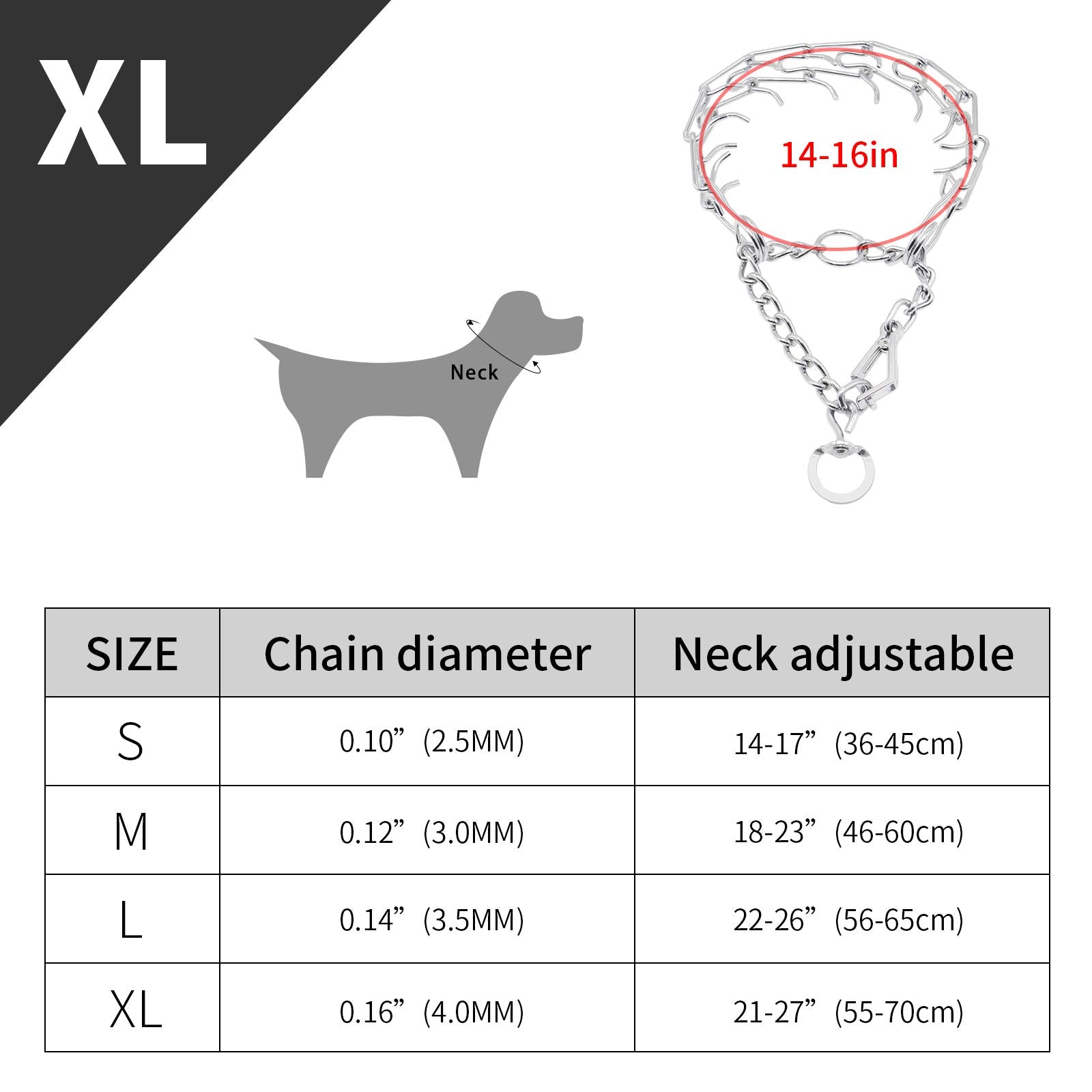 Dog Prong Collar, Ultra-Plus Chrome Plated Training Collar With Quick Release Clip For Dogs, Adjustable Pet Pinch Collar With Silver Plating For Small Medium Large Dogs (Xl)