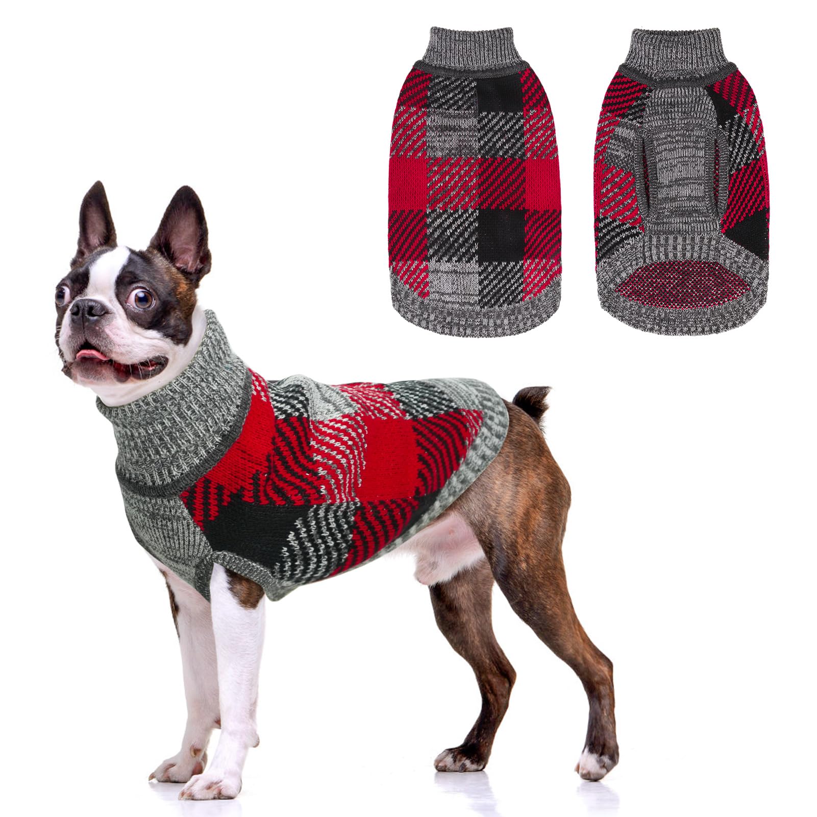 Beautyzoo Medium Dog Sweater Female Male, Fleece Dog Turtleneck Pullover Sweater, Soft Warm Cute Knitted Cat Sweater Cold Weathe