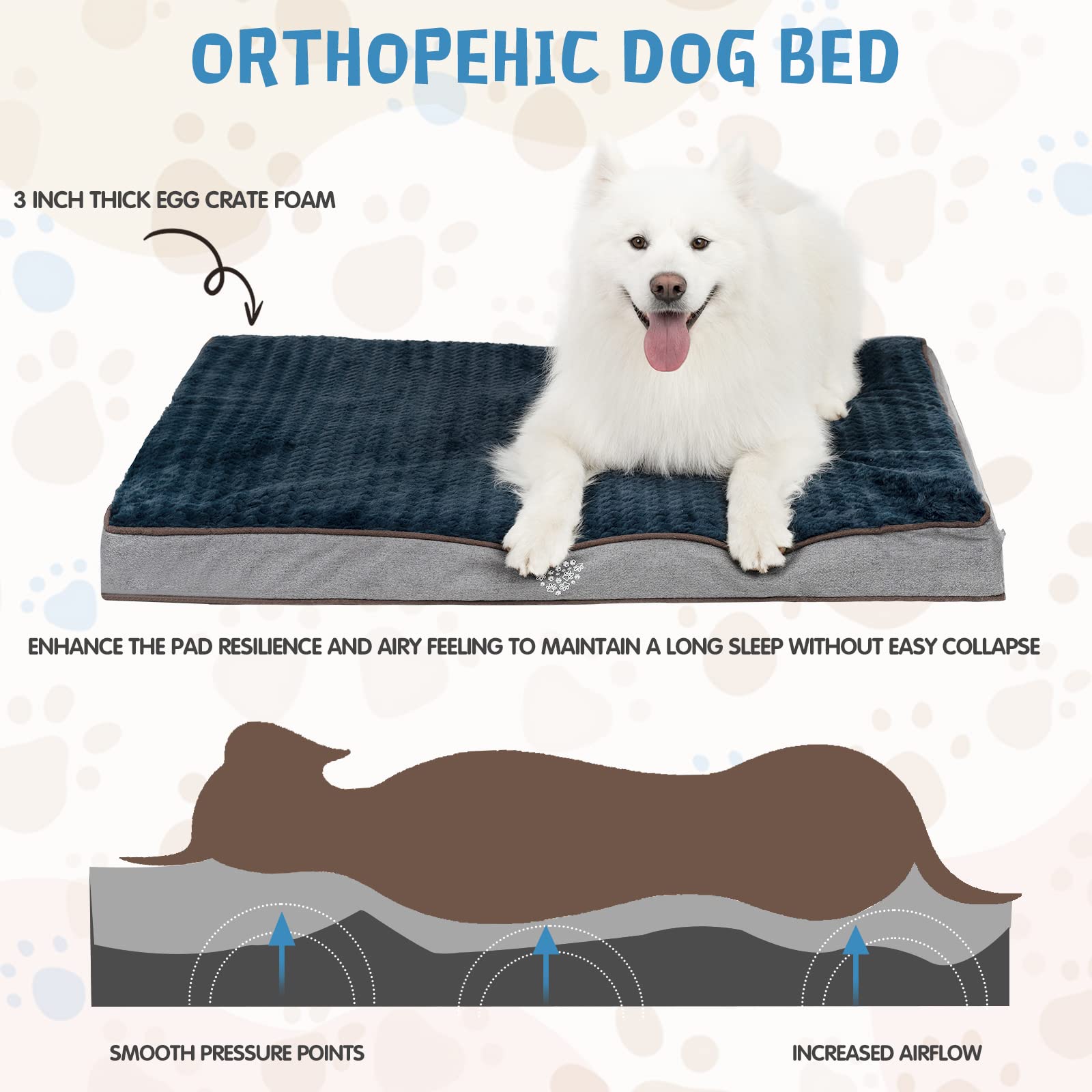 Vankean Dog Bed Soft Crate Pad Mat Reversible Cool & Warm, Washable Comfy Kennel Pad With Orthopedic Egg-Crate Foam For Small Me