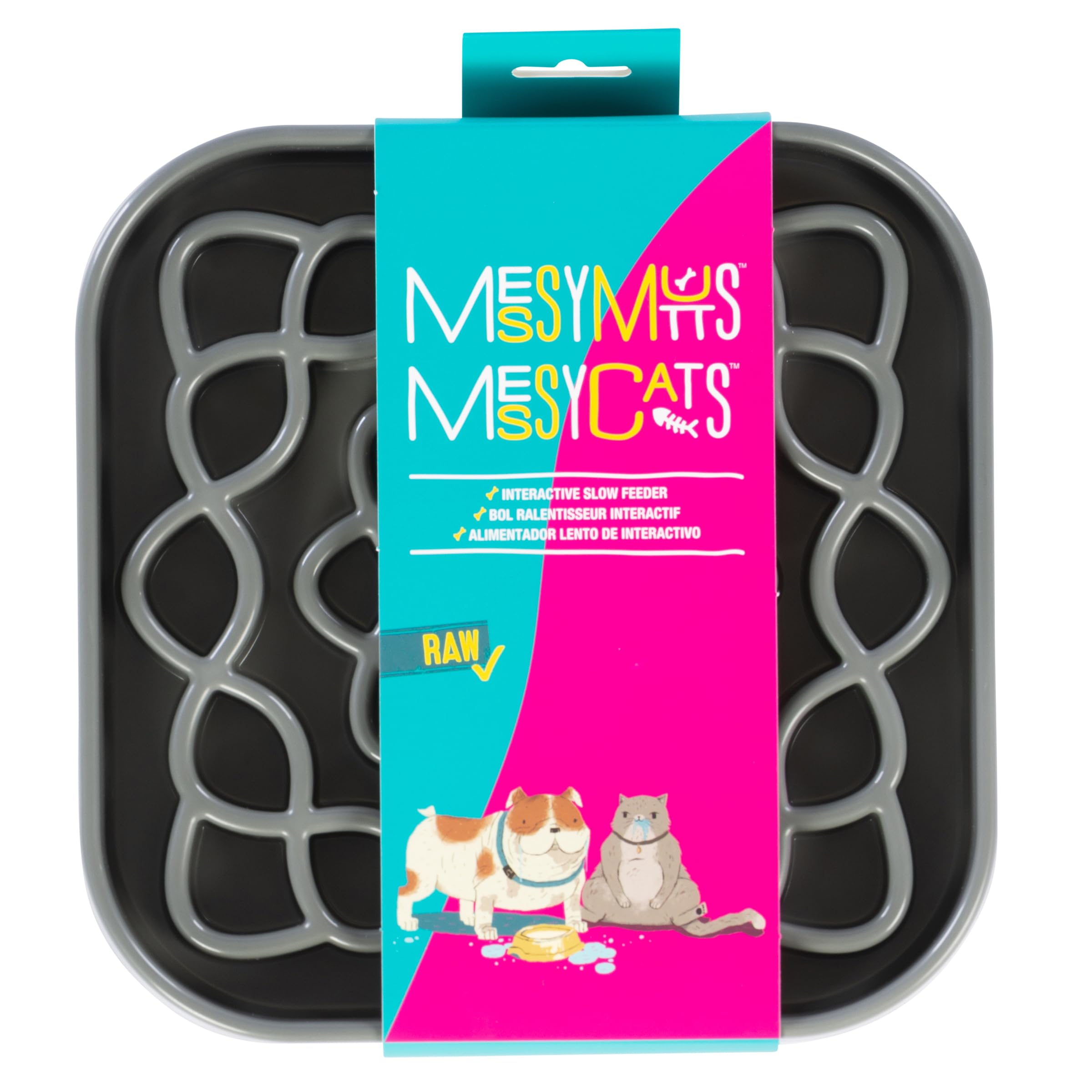 Messy Mutts and Cats Interactive Square Slow Feeder | Cool Grey (2 Cup) | 8    x 8    Square Puzzle Slow Feeder for Dogs/Cats |