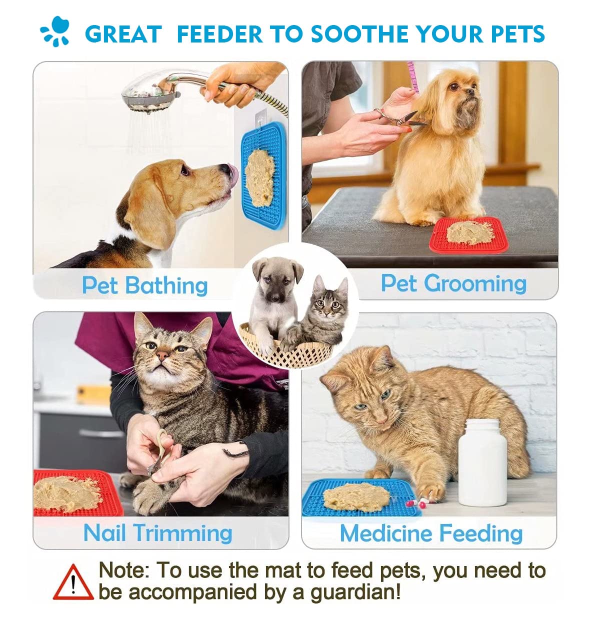 Licking Mat for Dogs & Cats 2 Pack, Diswasher Safe, Slow Feeder Lick Pat for Puppy Pets Supplies, Anxiety Relief Dog Toys Feedin