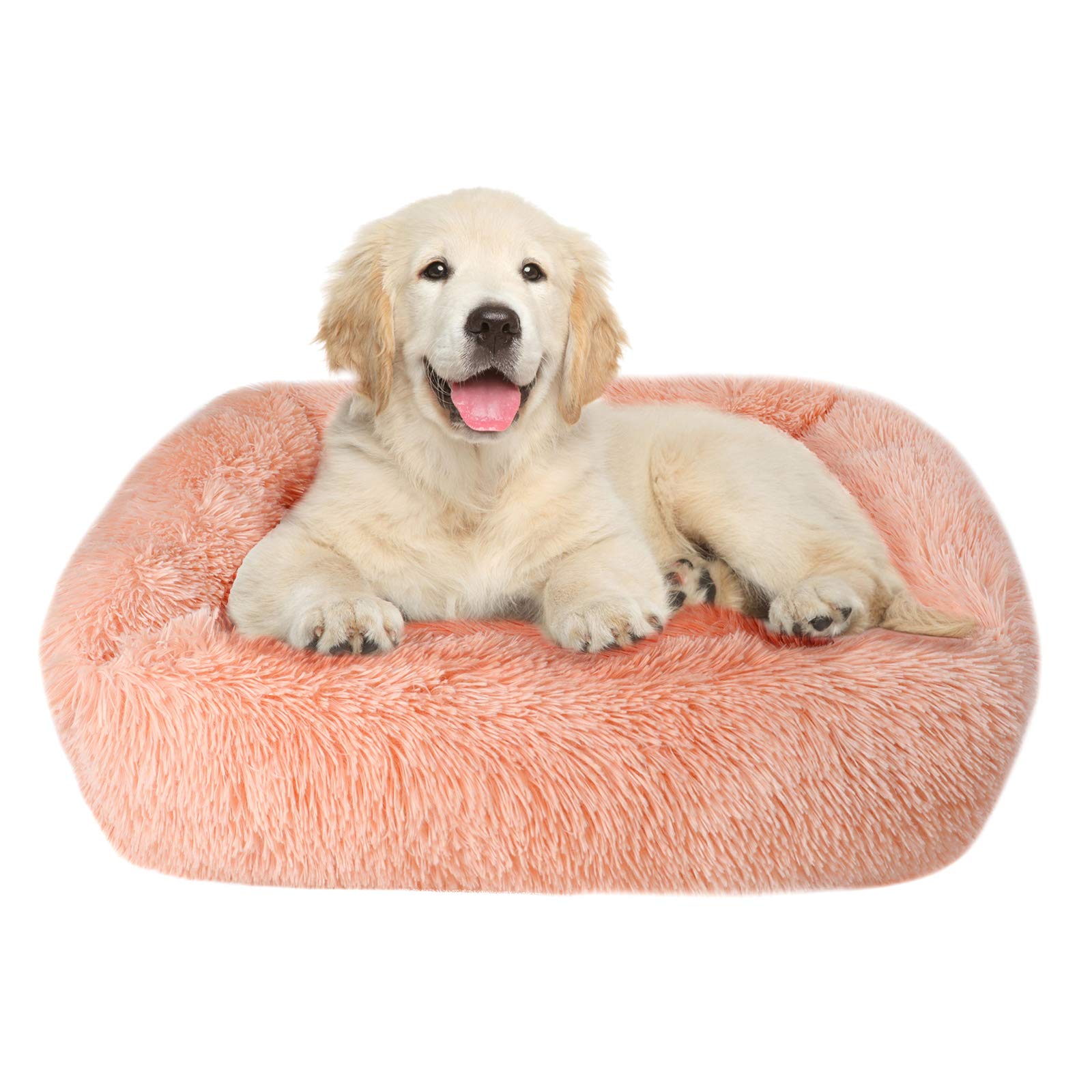 Lucky Monet Large Dog Bed 31.5 X 27.6, Fluffy Calming Cat Bed, Washable With Sides, Soft Crate For Sleeping (L, Pink)