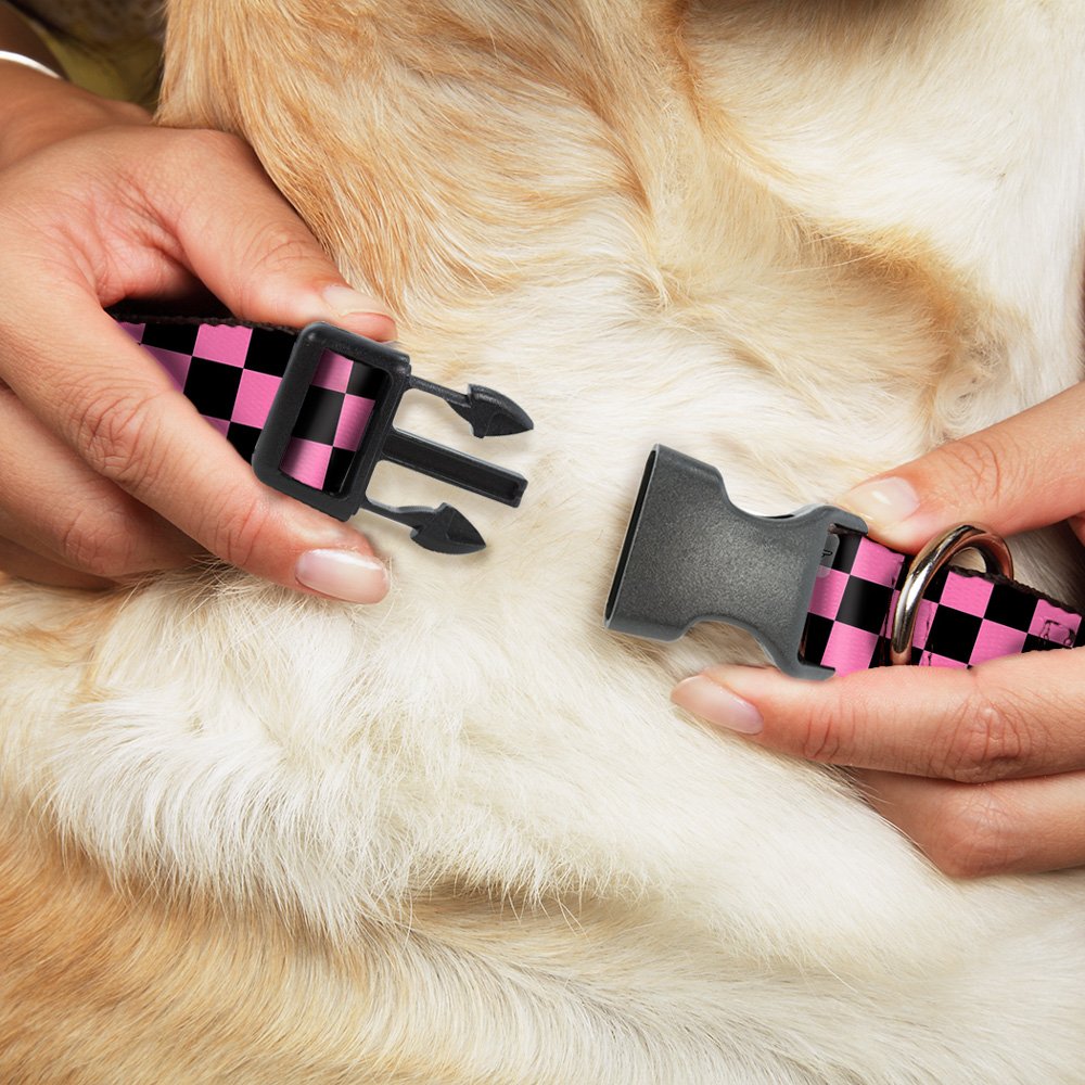 Dog Collar Plastic Clip Checker Black Pink 15 To 26 Inches 1.0 Inch Wide