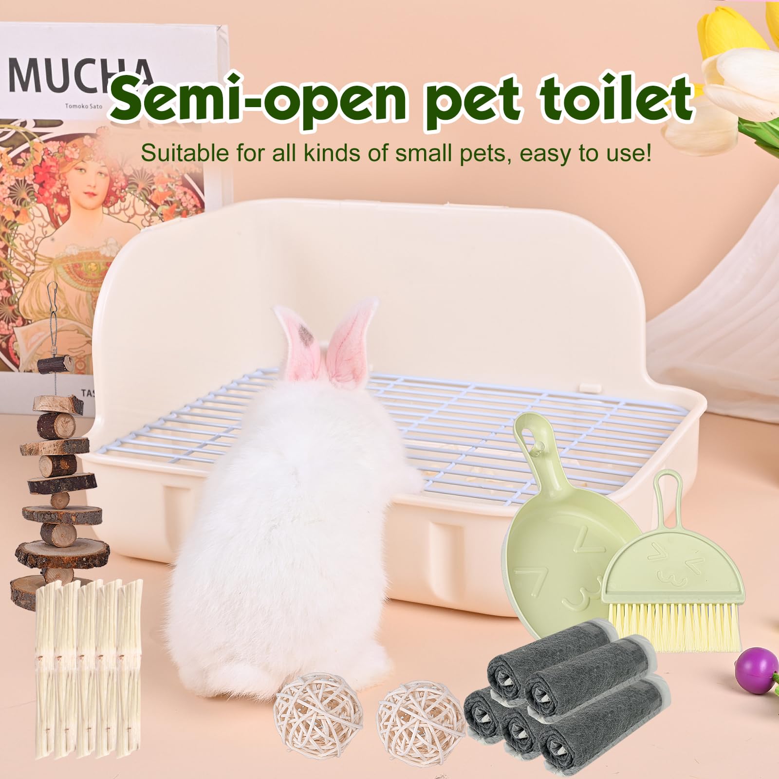 Rubyhome Rabbit Litter Box Toilet, Plastic Square Cage Box Potty Trainer Corner Litter Bedding Box Pet Pan For Small Animals, Ra