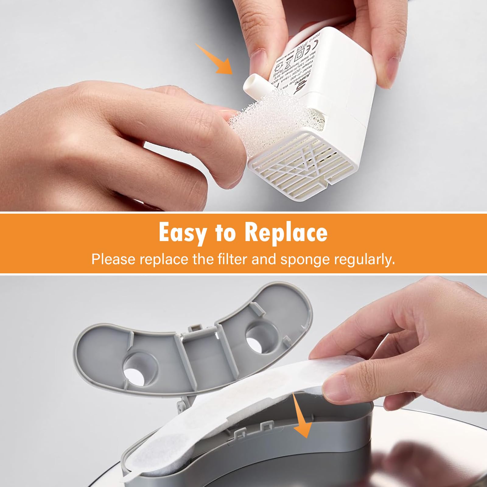 12 Pack Replacement Filters and Sponge for smartoo 7L / 236oz / 1.8Gal Stainless Steel Dog Water Fountain, 12 Filters + 12 Spong