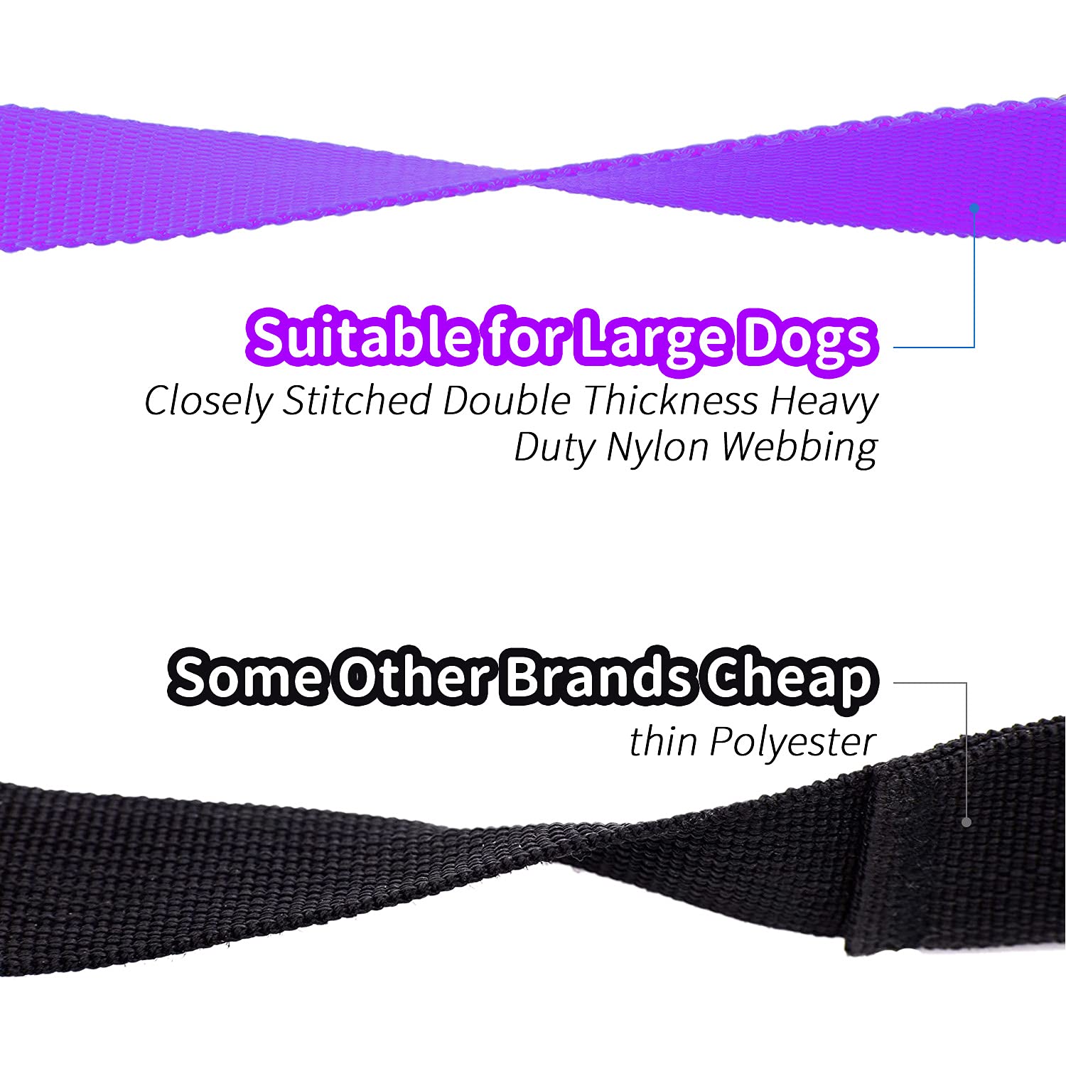 Hikiss Long Dog Leash Obedience Recall Training Agility Lead With Thickening Material For Large Dog - 15Ft 20Ft 30Ft 50Ft 100Ft Training Leash(Purple 15Ft)