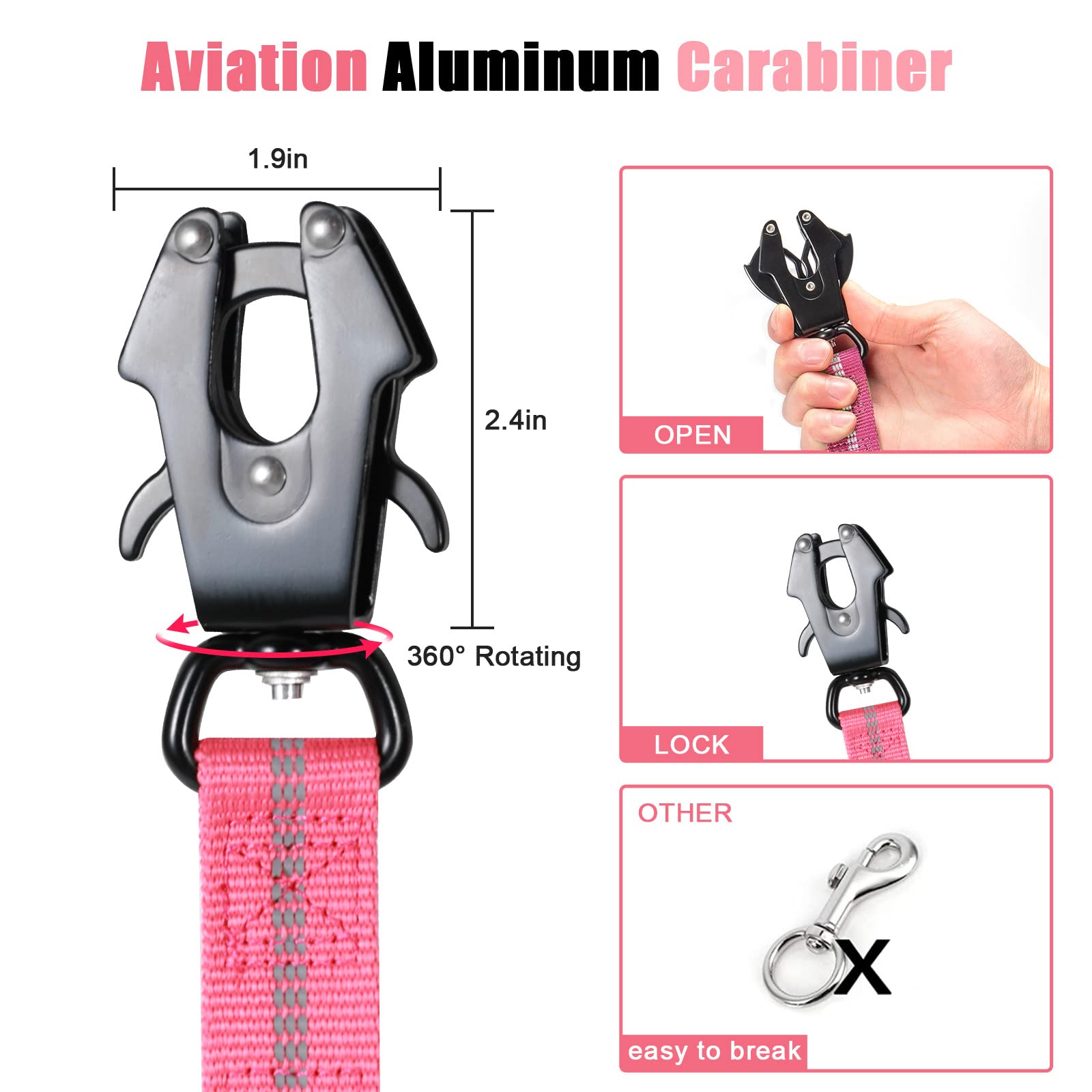 Raipult Tactical Strong Bungee Dog Leash, Pink Shock Absorbing Dog Leash With Traffic&Padded Handles, Military K9 Working Lead W