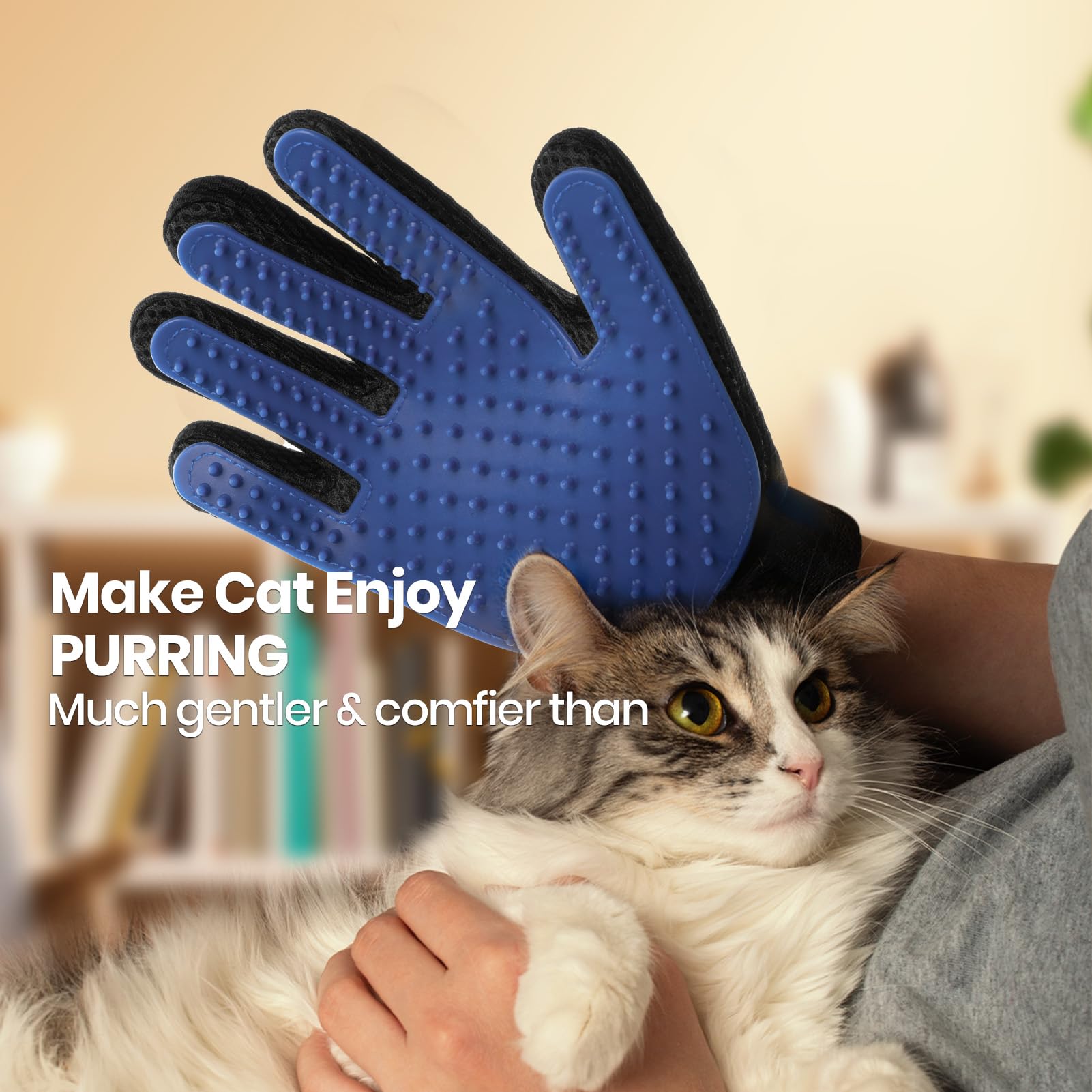 Pet Hair Remover Glove - Gentle Pet Grooming Glove Brush - Deshedding Glove - Massage Mitt With Enhanced Five Finger Design - Perfect For Dogs & Cats With Long & Short Fur - 1 Pack (Right-Hand), Blue