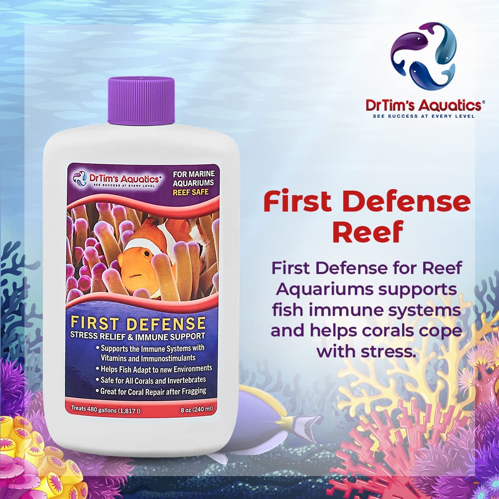 DrTims Aquatics First Defense for Reef Aquariums - Stress Relief & Immune System Support with Vitamins Immunostimulants Fish Ta