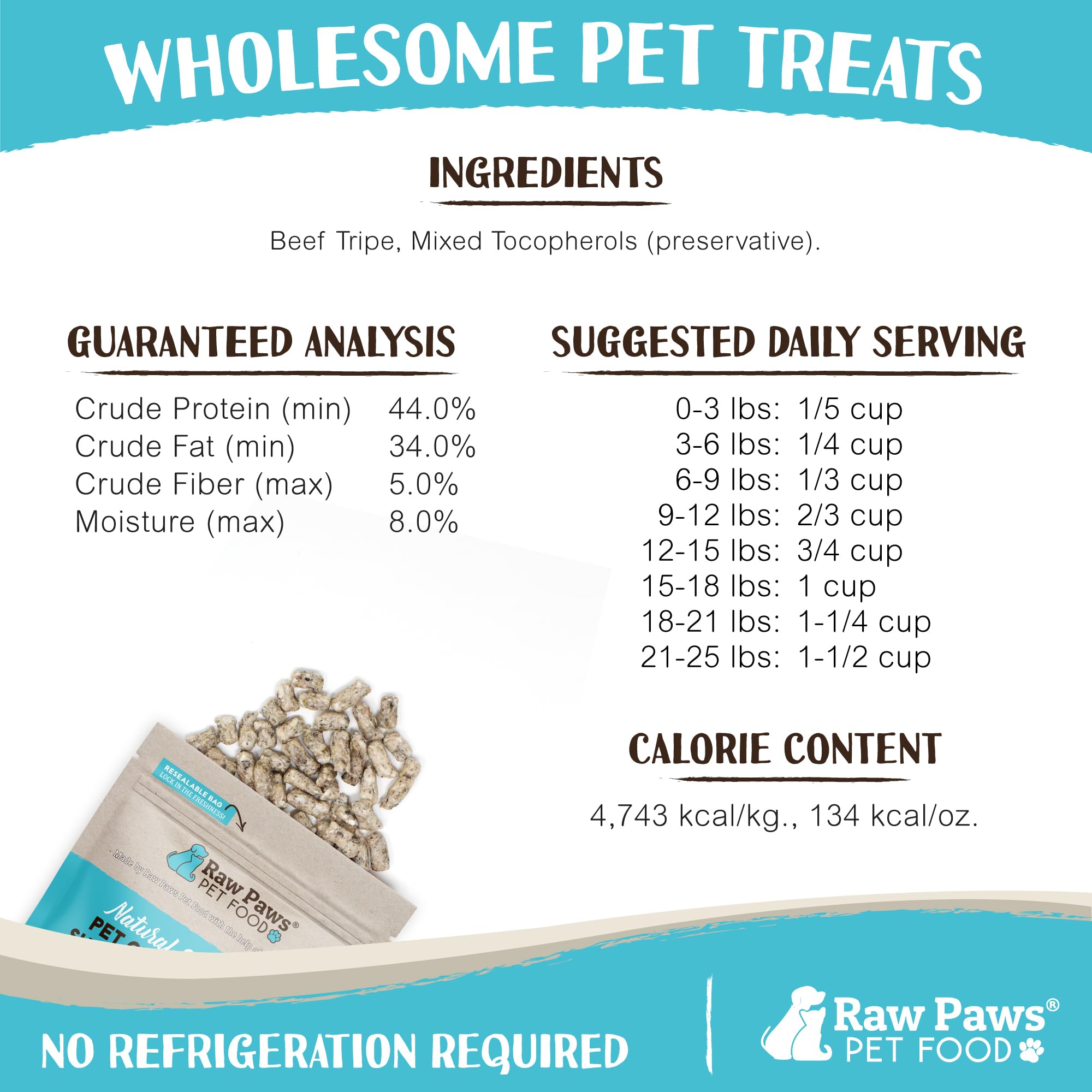 Raw Paws Freeze-Dried Green Beef Tripe for Dogs & Cats, 8-oz - Made in USA - Raw Freeze Dried Dog Treats - Free-Range Cows - Gra