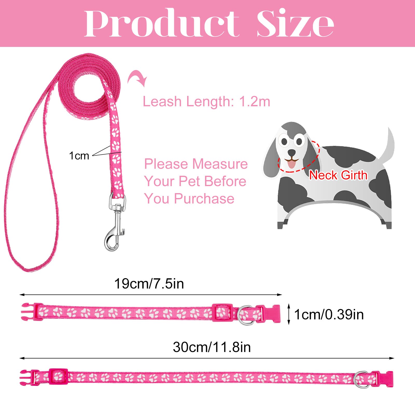 Boumusoe 2 Packs Dog Collar And Leash Set, Puppy Collar And Lead Set Quick Release Buckle Adjustable Paw Print Puppy Collar Soft