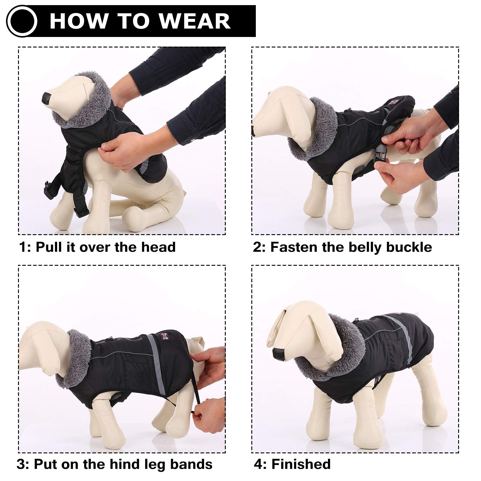 QBLEEV Waterproof Winter Dog Coat, Reflective Turtleneck Fleece Jacket for Medium Black Dogs