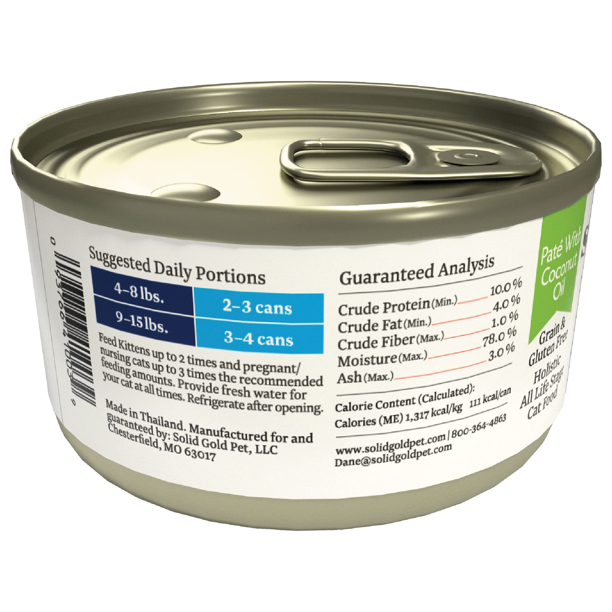 Solid Gold Wet Cat Food Pate - Real Chicken & Coconut Oil, Grain-Free, High Protein, 3oz (Pack of 24), Ideal for Adult & Senior Cats