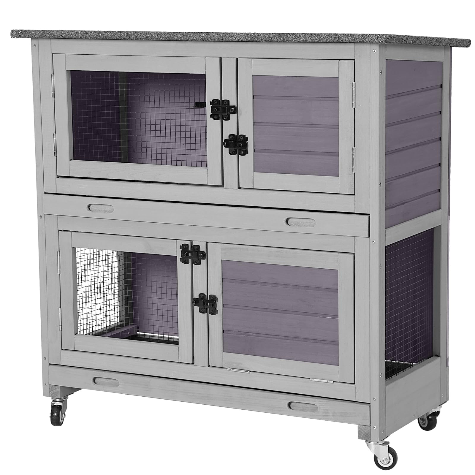 Aivituvin 36'' Rabbit Hutch Bunny Cage Indoor Outdoor Guinea Pig Cage 2 Story Wth 2 Tray, Trap Door, Wheels