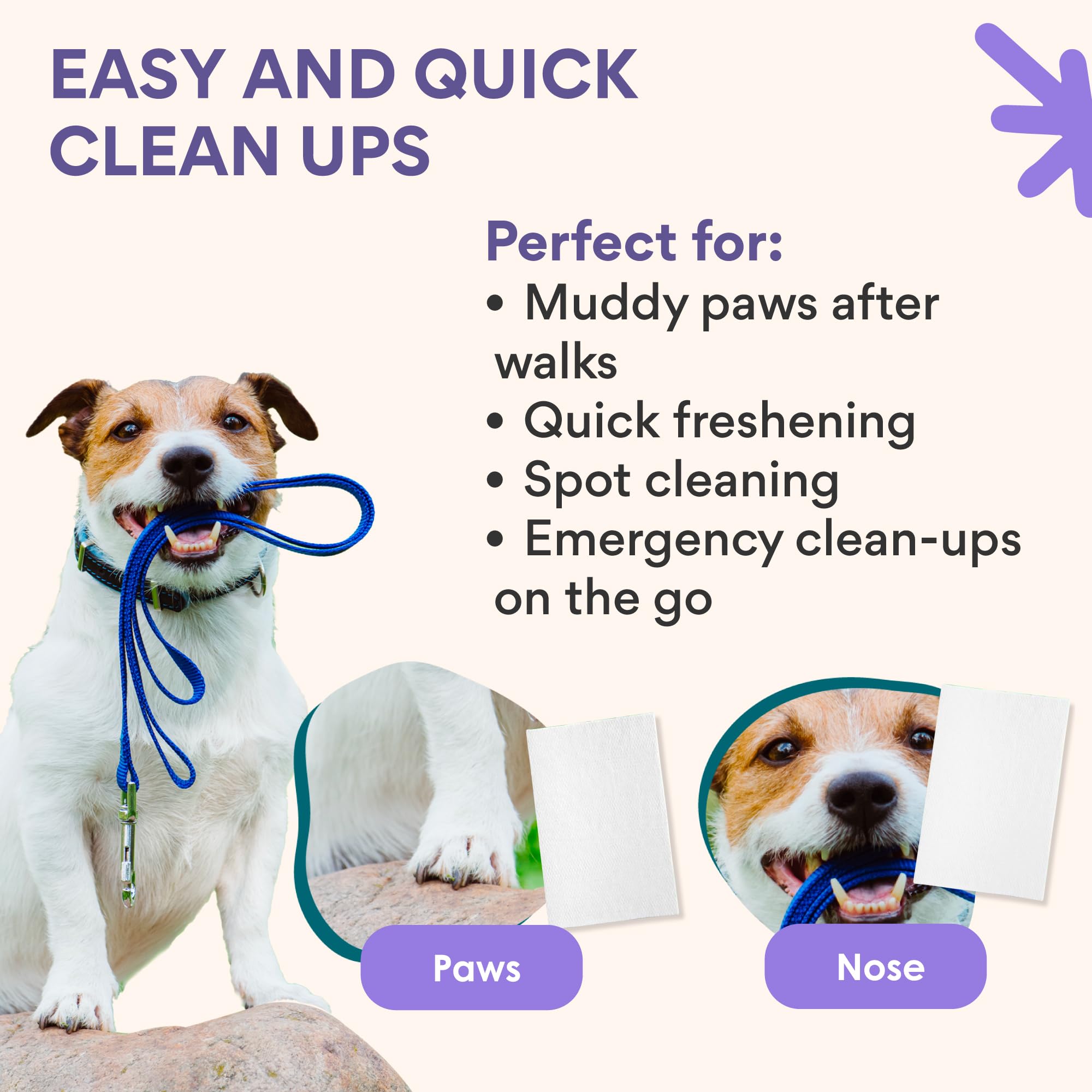 Washies Lavender Dog Shampoo Sheets, 2X Washes Than Liquid, Water Activated, Poodle & Smelly Dog Bath, Travel-Friendly, 65Ct