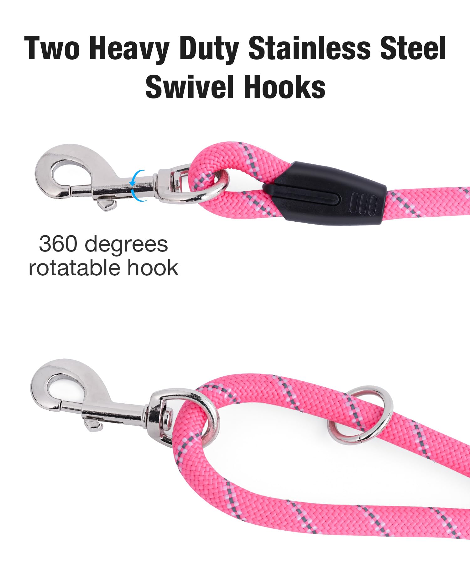 Long Dog Leash For Dog Training 16Ft/30Ft/50Ft/100Ft, Reflective Dog Leash With Lockable Hook, Heavy Duty Dog Lead For Large Medium Small Dogs Outside Walking, Playing, Camping, Or Yard 50Ft Pink