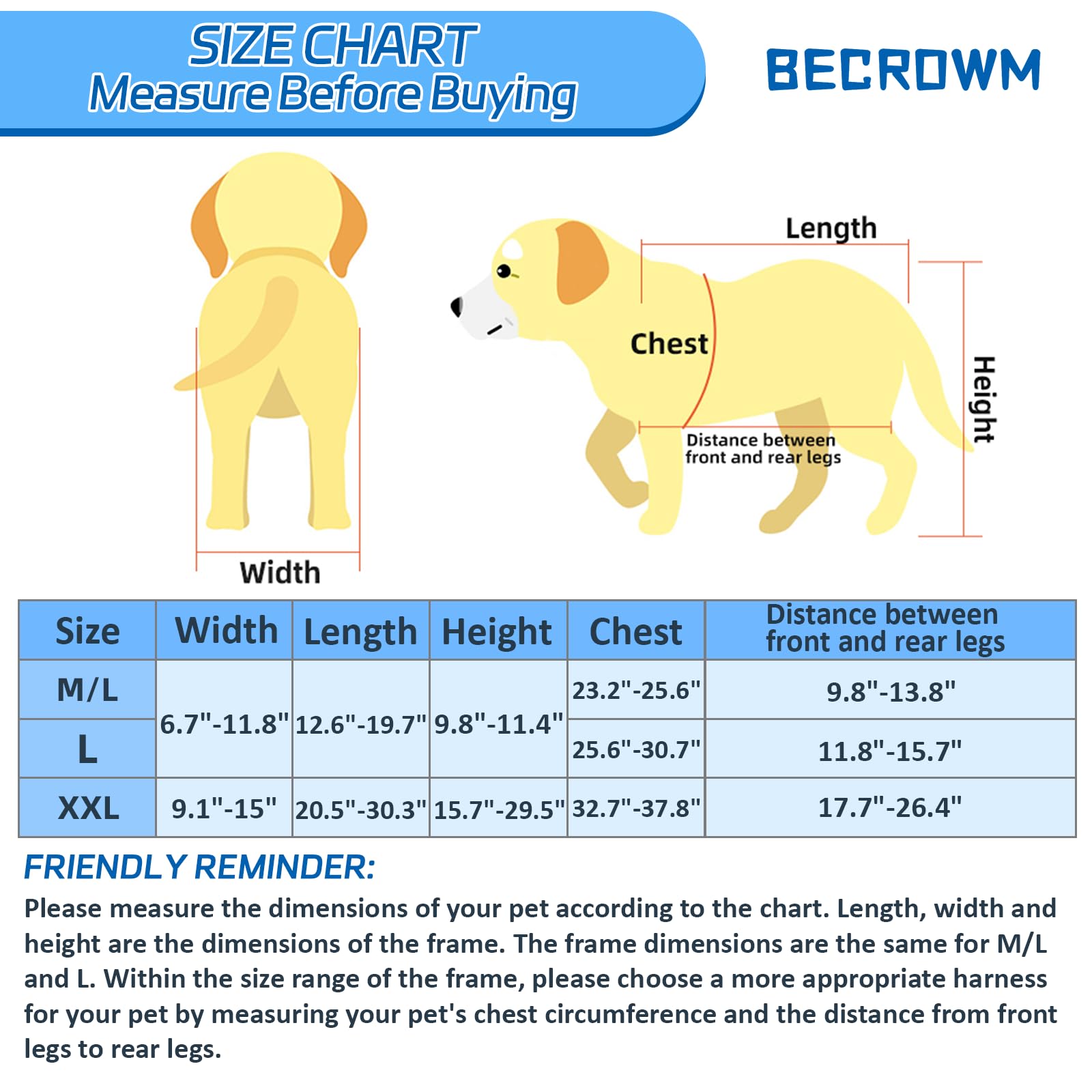 BECROWM Dog Wheelchair for Back Legs, Dog&Pet Corgi Wheelchair Cart with Disabled Hind Legs Walking, Medium Sized and Large Dogs