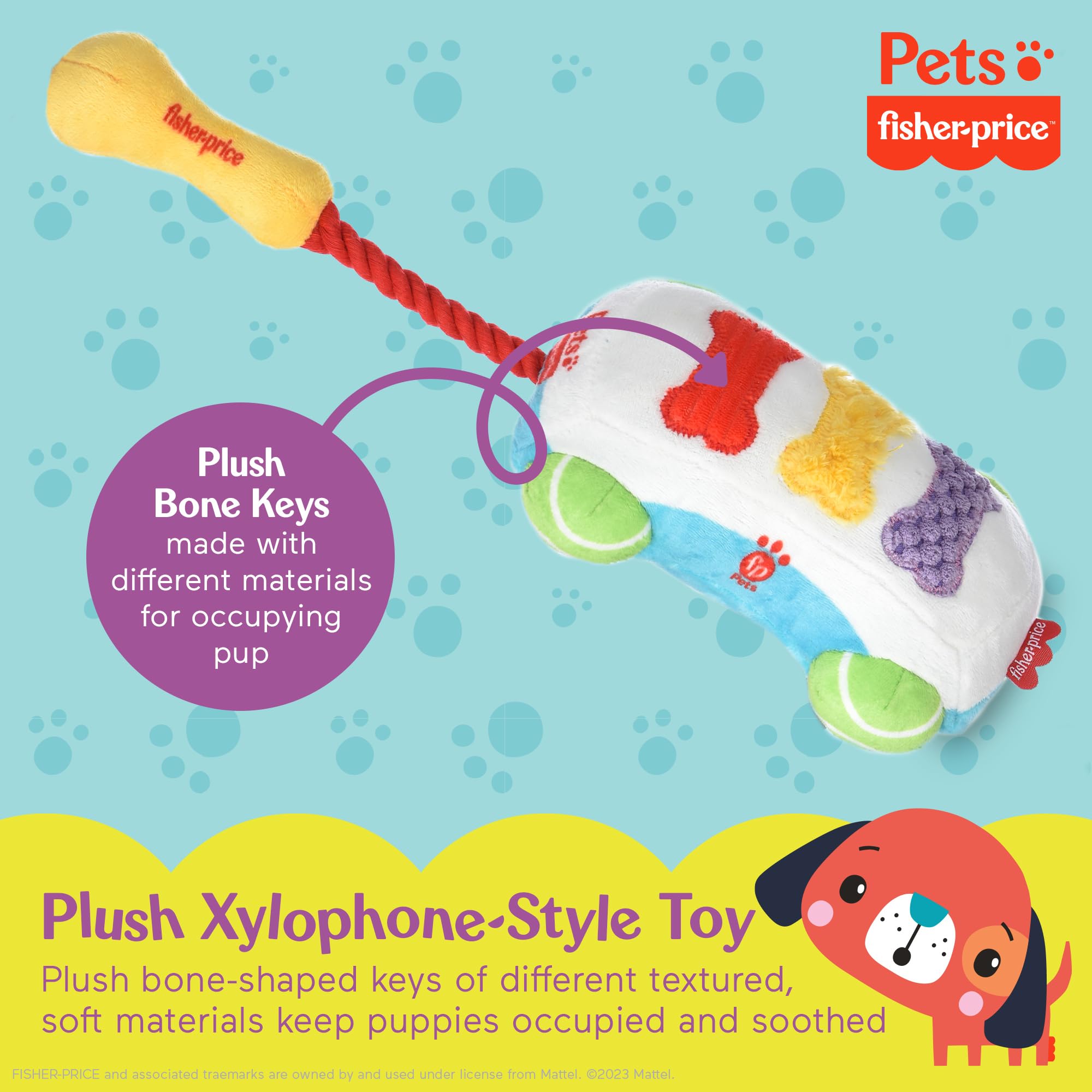 Fisher-Price For Pets Sound-Bites Plush Toy Xylophone For Puppies, Sounds Desensitize Pups To Noises - Noise-Making Chew Toy For Puppies - Multifunctional Dog Toy