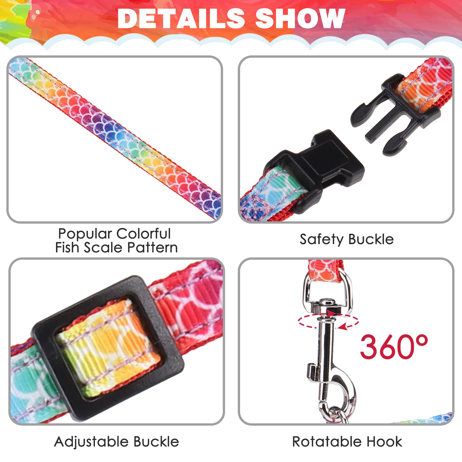 Pawchie Cat Harness With Leash And Collar Set - Escape Proof Adjustable Glow In The Dark Cat Harness For Kitty Outdoor Walking Multicolor