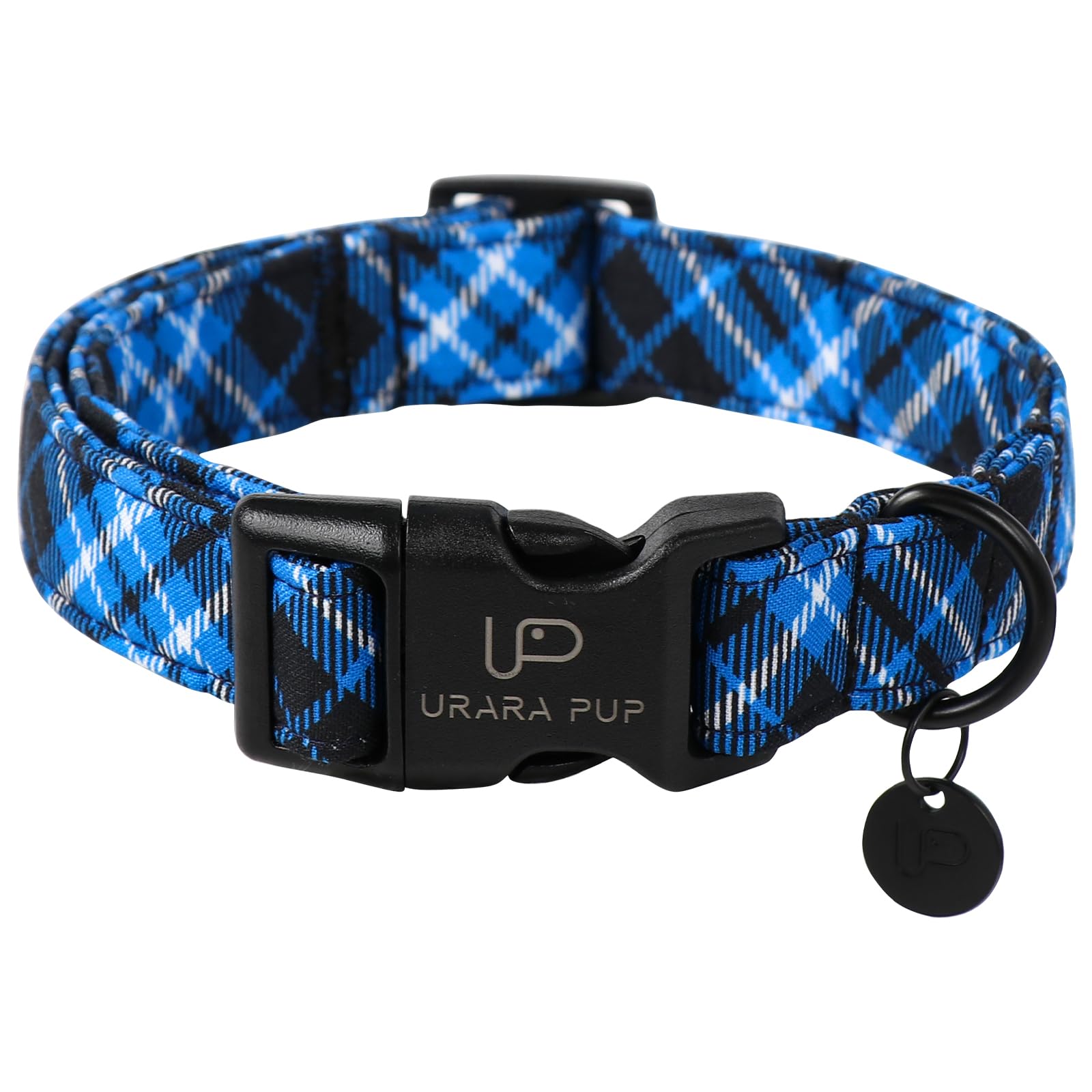 Up Urara Pup Autumn Cotton Dog Collar, Blue Plaid With Plastic Buckle, Adorable Pet Collar For Puppy, Cat Or Dog