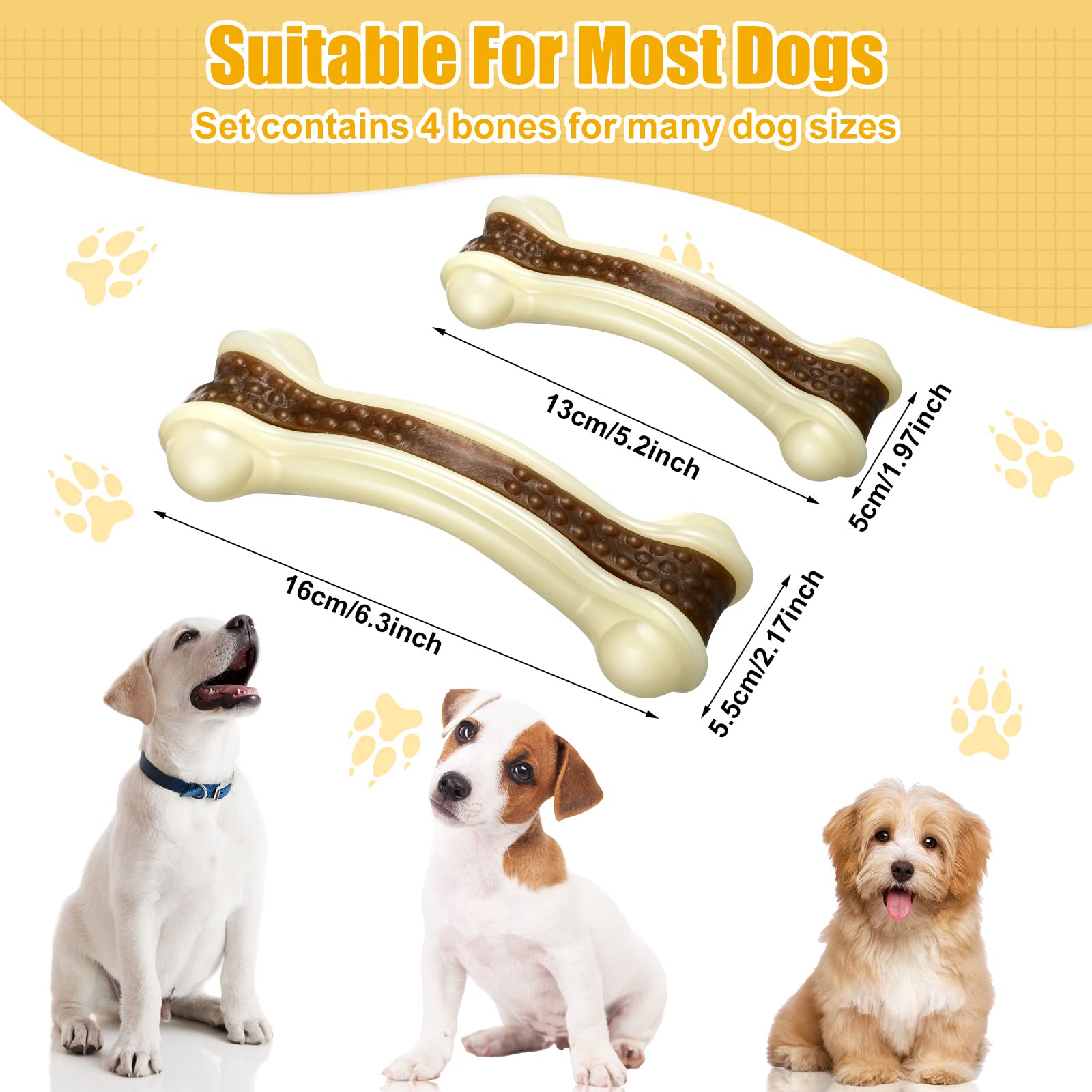 Sosation Dog Toys For Aggressive Chewers Indestructible Nylon Dog Bones Beef Flavor Teething Chew Toys Bones For Large Puppies(L