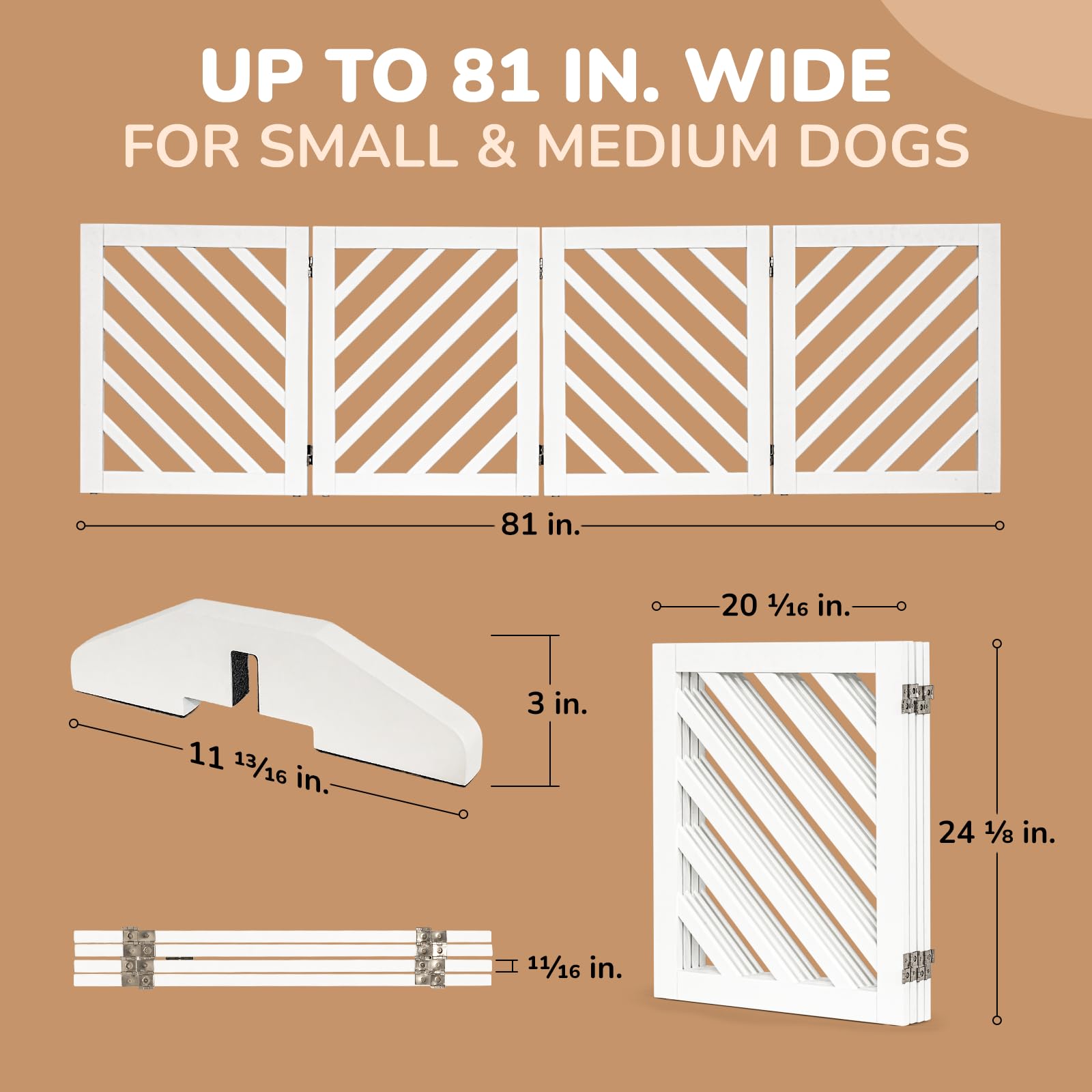 Dcee Solid Acacia Wood Dog Gate, Freestanding Dog Gates Indoor Extra Wide 81 In, Foldable Pet Gate With 4 Panels & 2 Support Leg