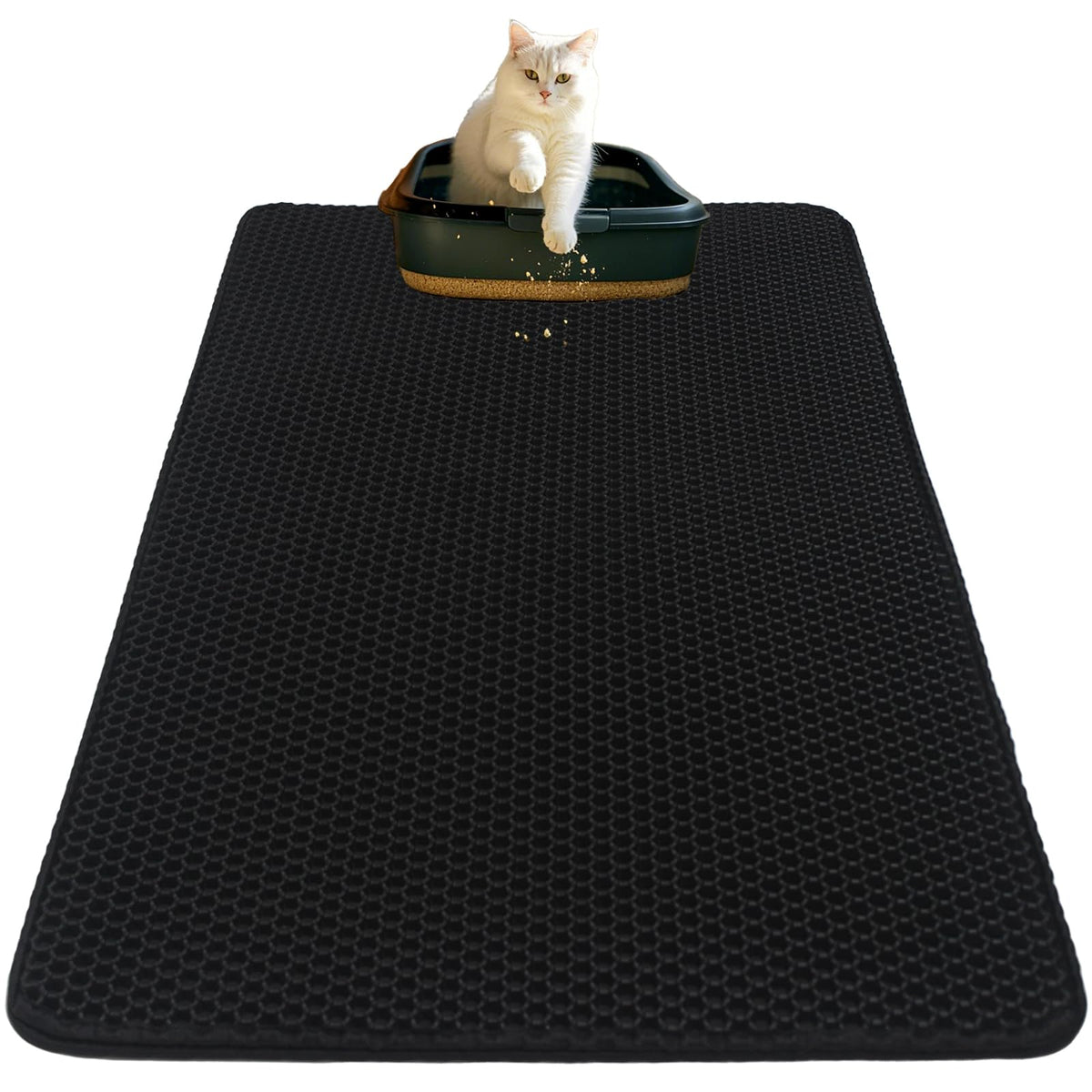 Flasidu Extra Large Cat Litter Mat Double Layer Trapping Mat Easy-Clean Waterproof Urine Proof(Black 47X28In)