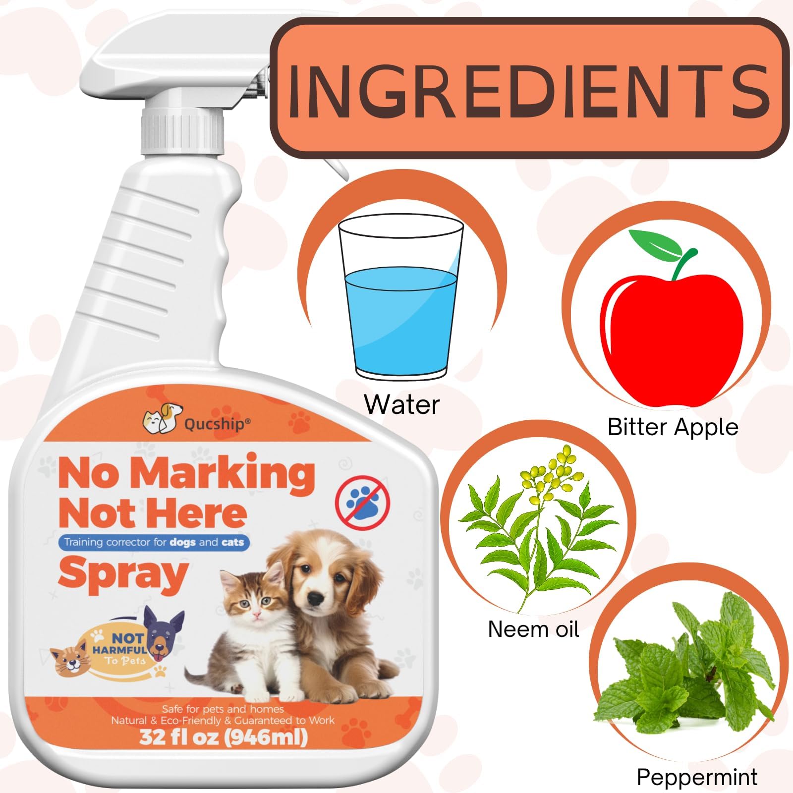 Qucship Teaches Dogs To Urinate In A Designated Place, 32 Oz Professional Spray To Improve Home Hygiene