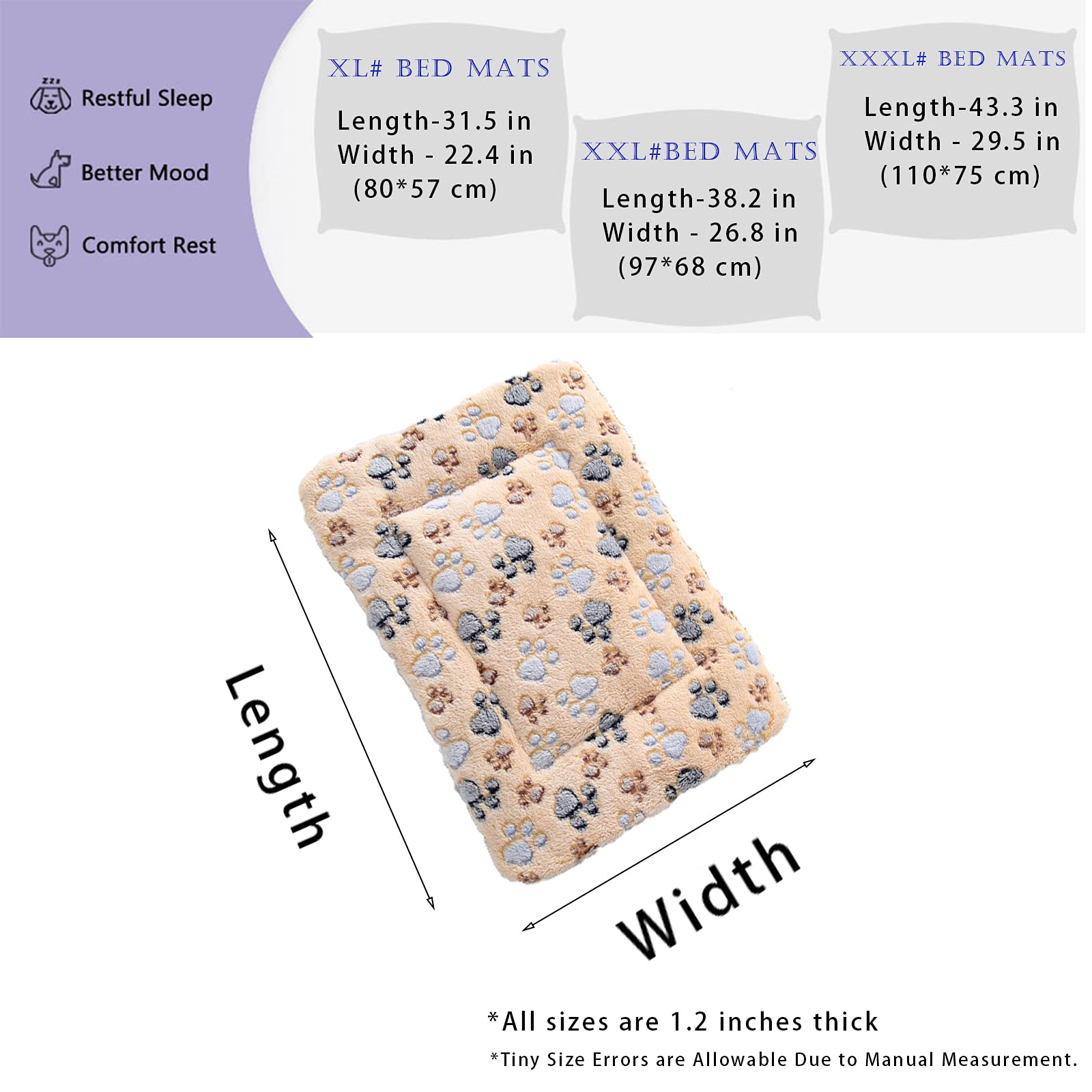 2 Pcs Pet Bed Mats. Ultra Soft Pet (Dog/Cat) Bed With Cute Prints. Reversible Faux Lambswool Kennel Pad For Medium Small Dogs And Cats. Machine Washable Pet Bed.