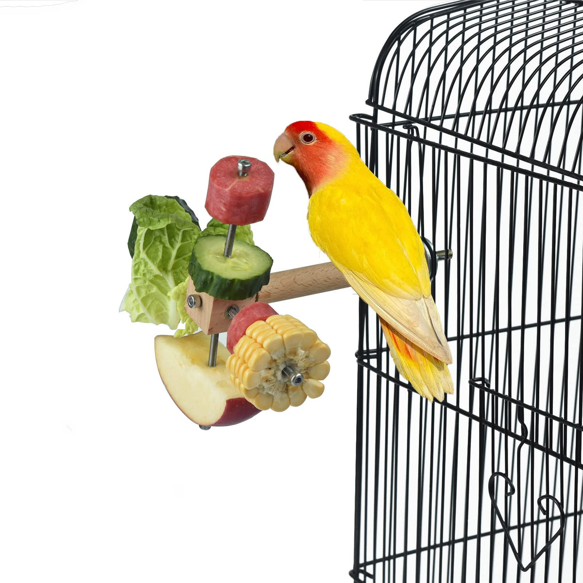 Guanlant Sturdy Bird Food Holder, Wooden Perch For Cage, Rotating Stand For Fresh Fruits And Veggies, Interactive Toy For Parrot