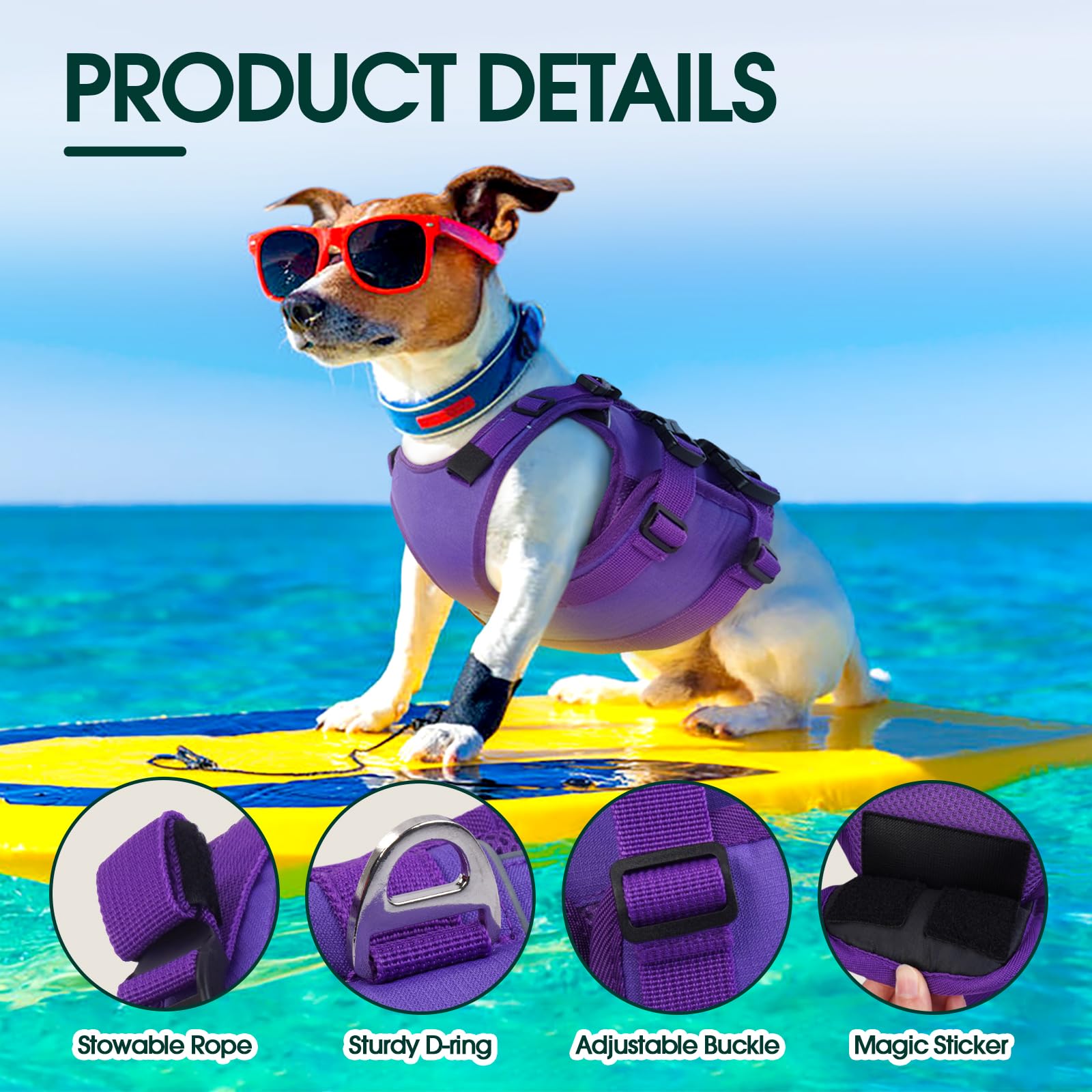 Kuoser Dog Life Jacket, High Flotation Dog Life Vest For Swimming Boating, Adjustable Ripstop Dog Lifesaver For Small Medium And Large Dogs, Reflective Safety Pet Life Preserver With Rescue Handle