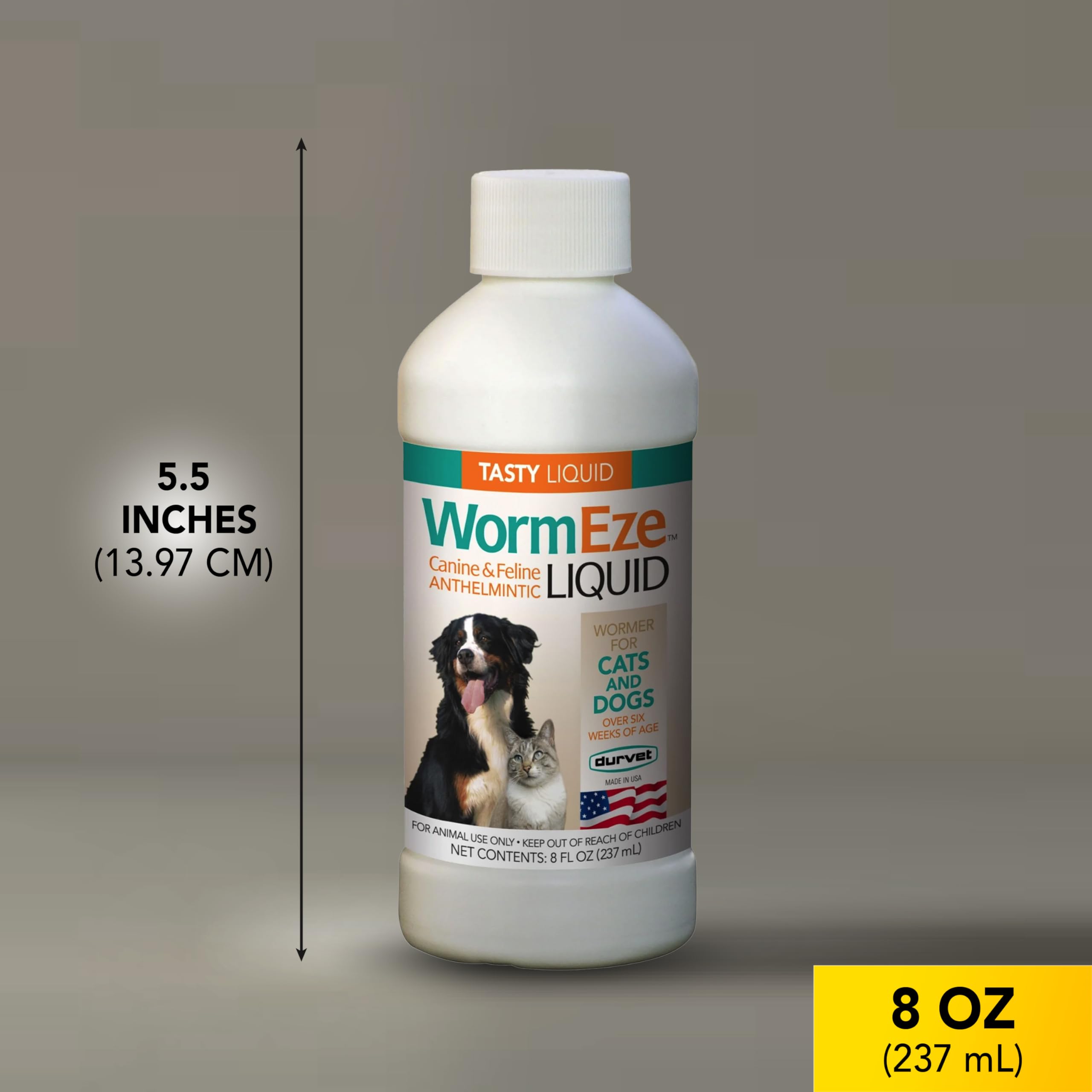 Durvet WormEze Liquid Antihelmintic for Canines & Felines, 8 oz, White, Model 001-0545