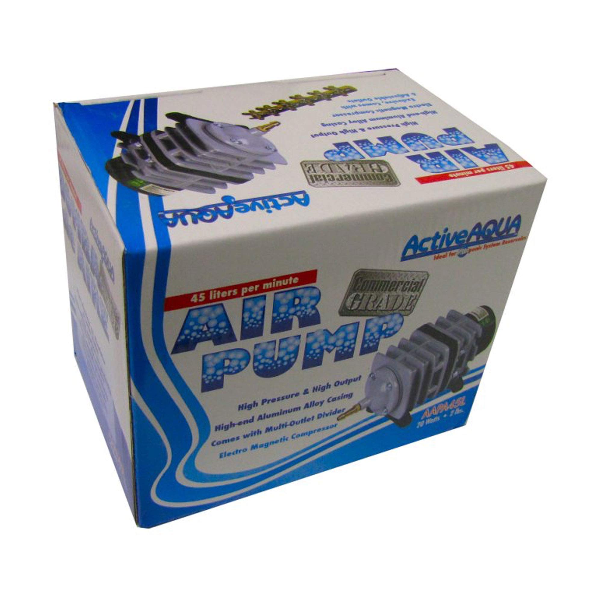 Hydrofarm Air Pump AAPA45L, 20W, 45L/min, 6 Outlets, Silver Aluminum, Commercial Use
