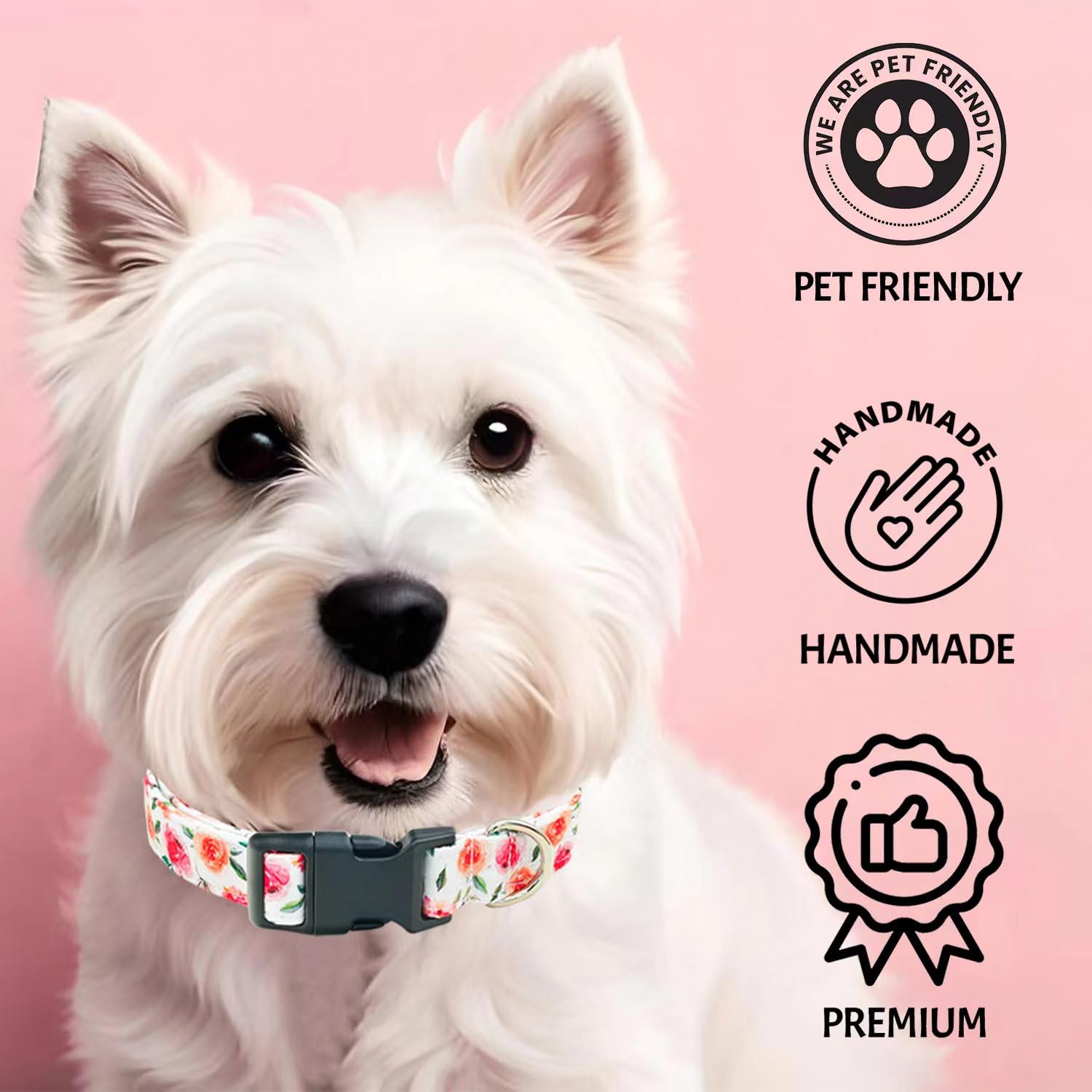 Tunkoo Flower Dog Collar With Rose Cute Adjustable Premium Cotton Collar Durable Plastic Buckle For Small Medium Large Boys Girl