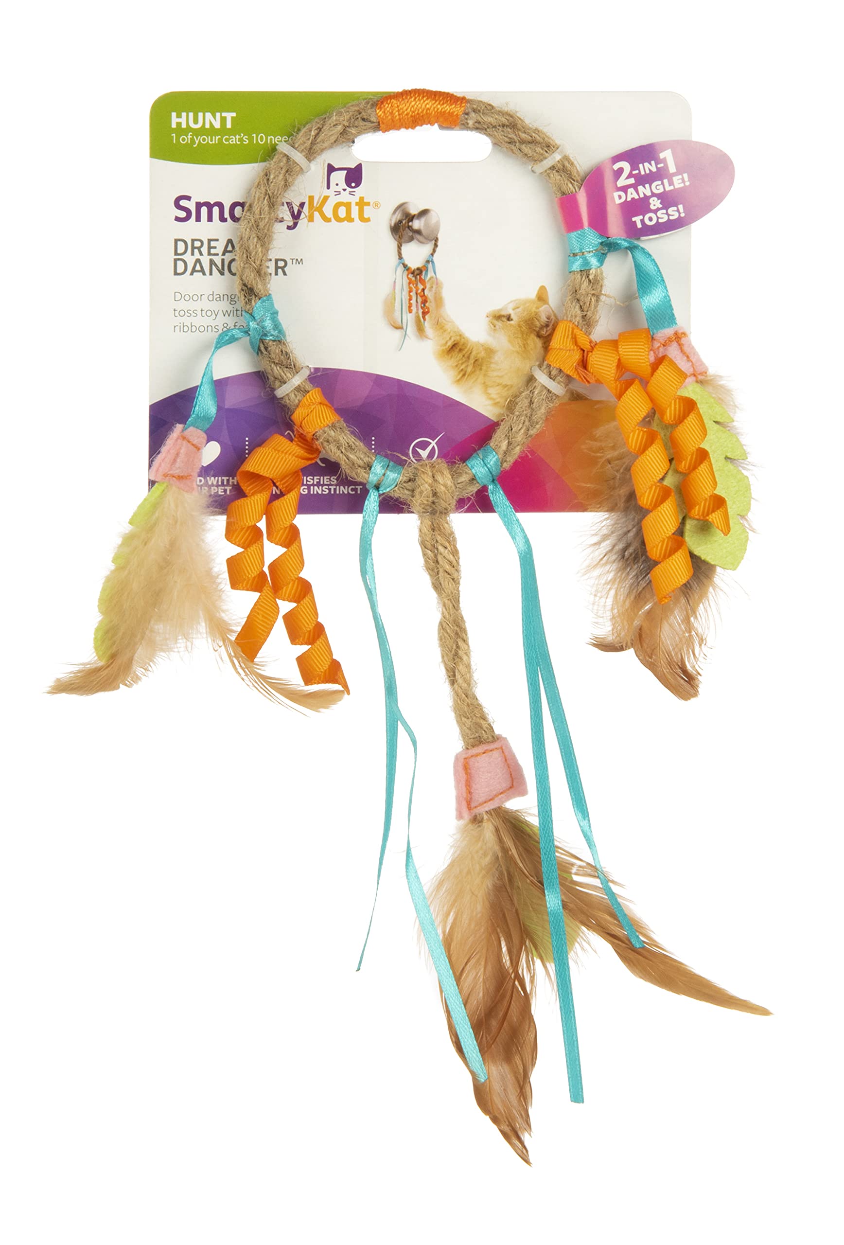 Smartykat Dream Dangler 2-In-1 Hanging Feather Cat Toy - Multi Color, One Size