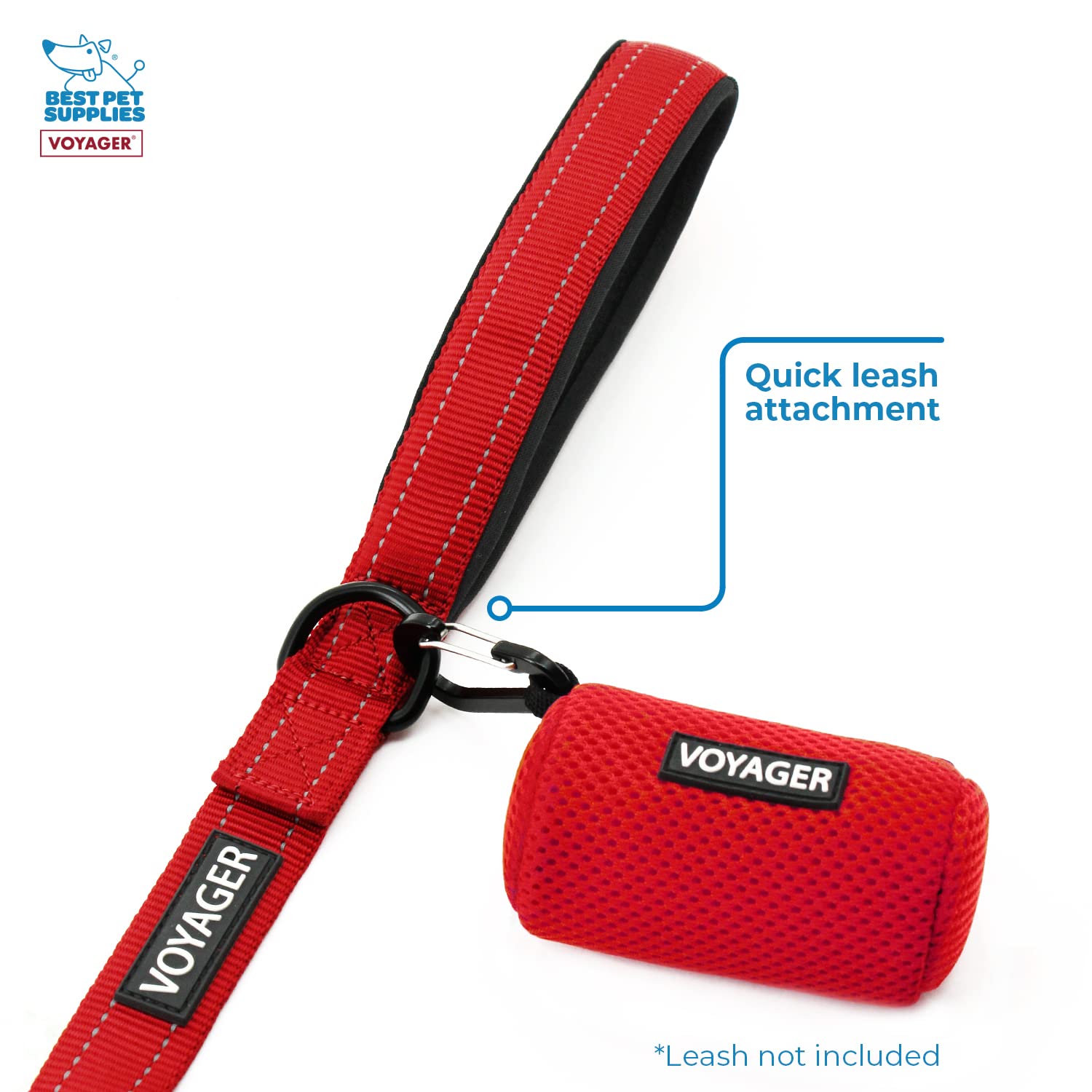 Best Pet Supplies Dog Poop Bag Holder Leash Attachment, Color, Reusable Mesh Dispenser Pouch For Travel, Walking, Park, And Outdoor Use, Soft And Durable With Clip-On - Mesh Red