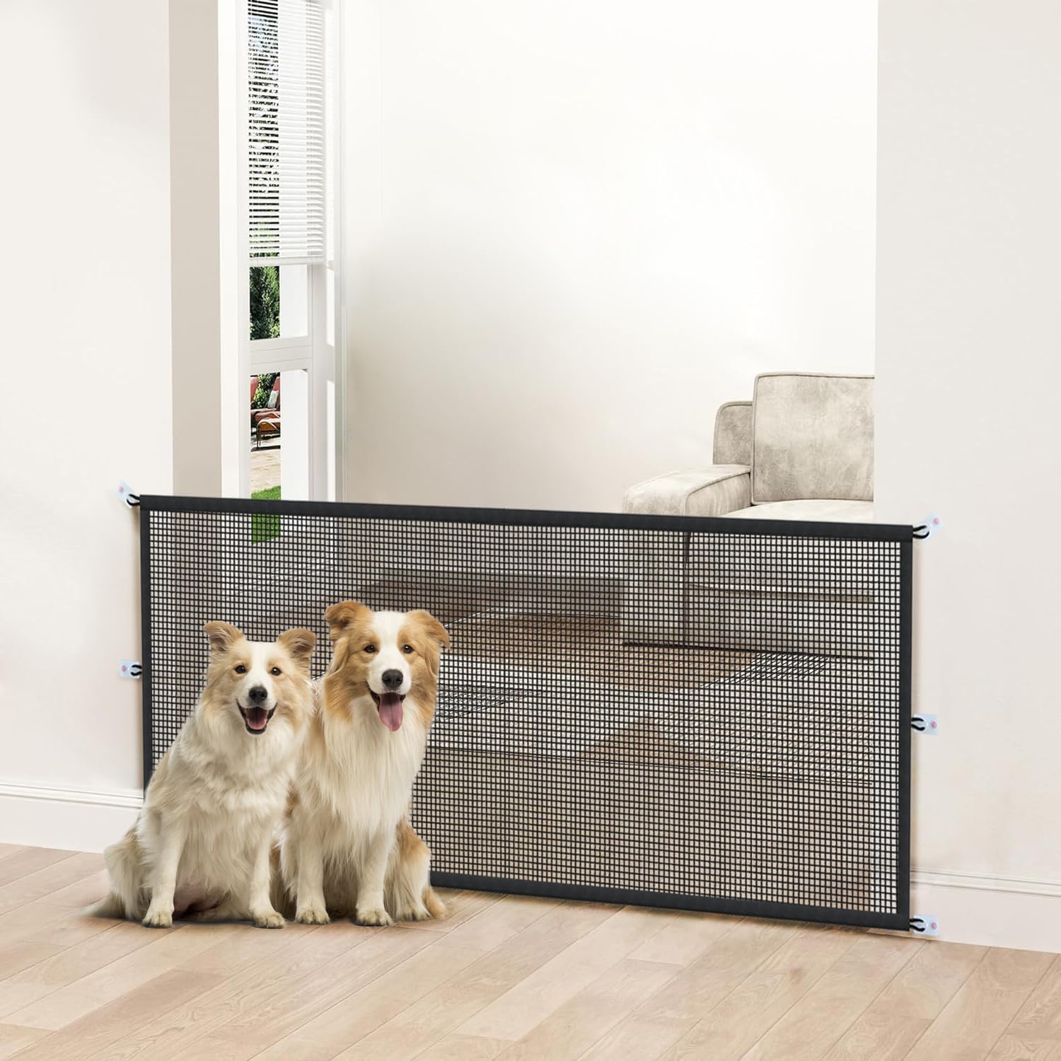 Dog Gate Indoor Pet Gates For Stairs: Dogs Screen Mesh Gate For The House Magic Gate For Kitchen Doorways Hallway Stairways Safety Porch Yard 30 Inch Tall, 55 Inch Wide