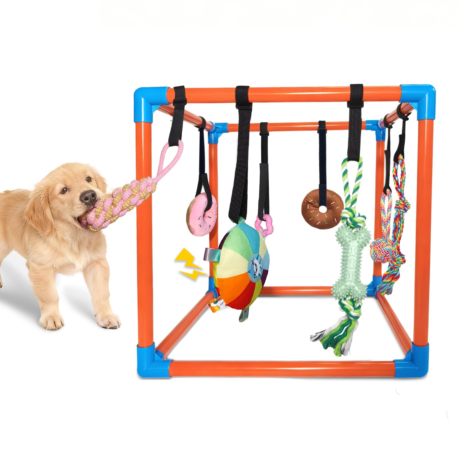 BASTIPETA Puppy Play Gym with 8 Hanging Toys - Removable Dog Enrichment Playground, Indoor Jungle Gym & Activity Center for Smal